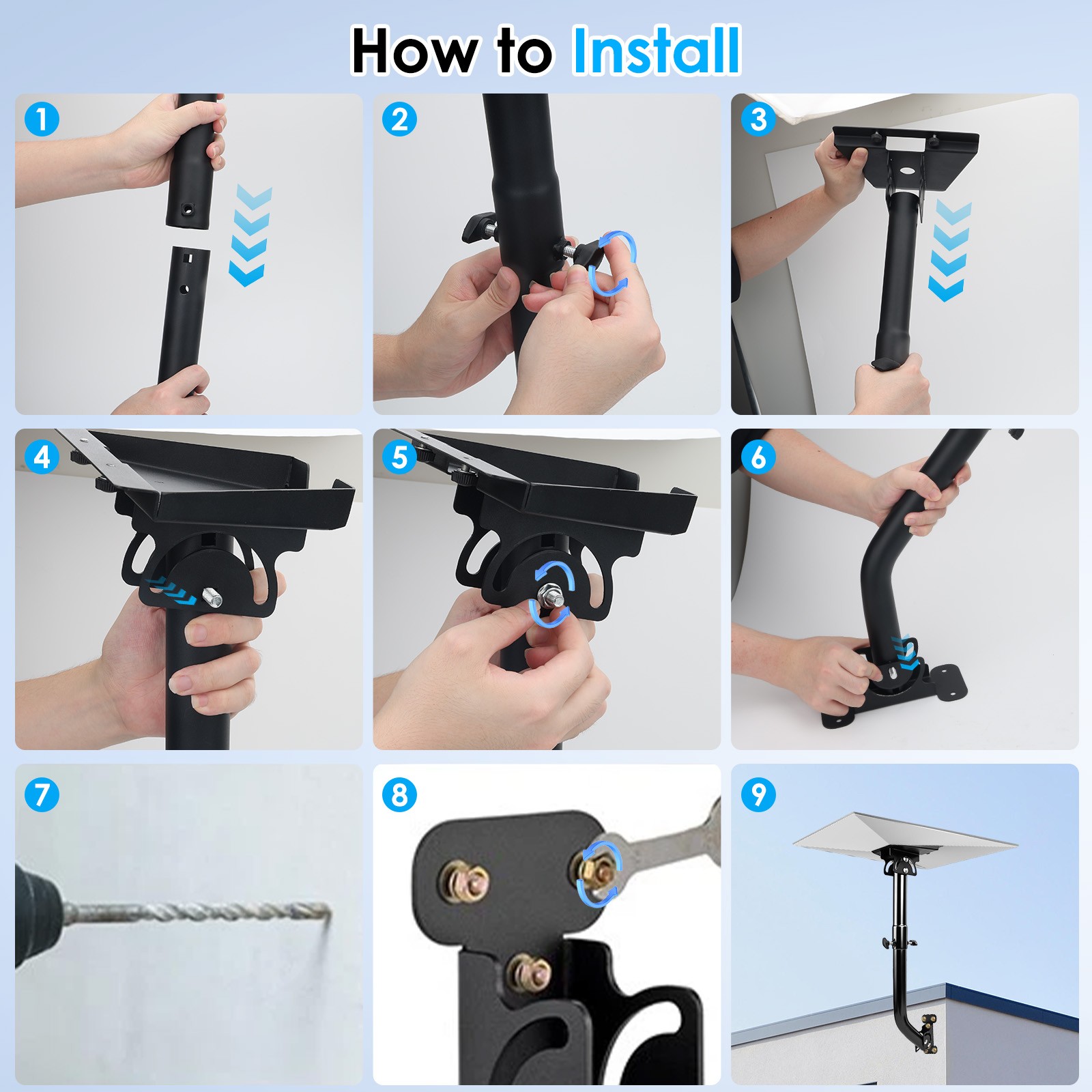Starlink Gen 3 Mount 180° Adjustable Wall/Roof Mounting Standard Gen 3 Pipe Kit