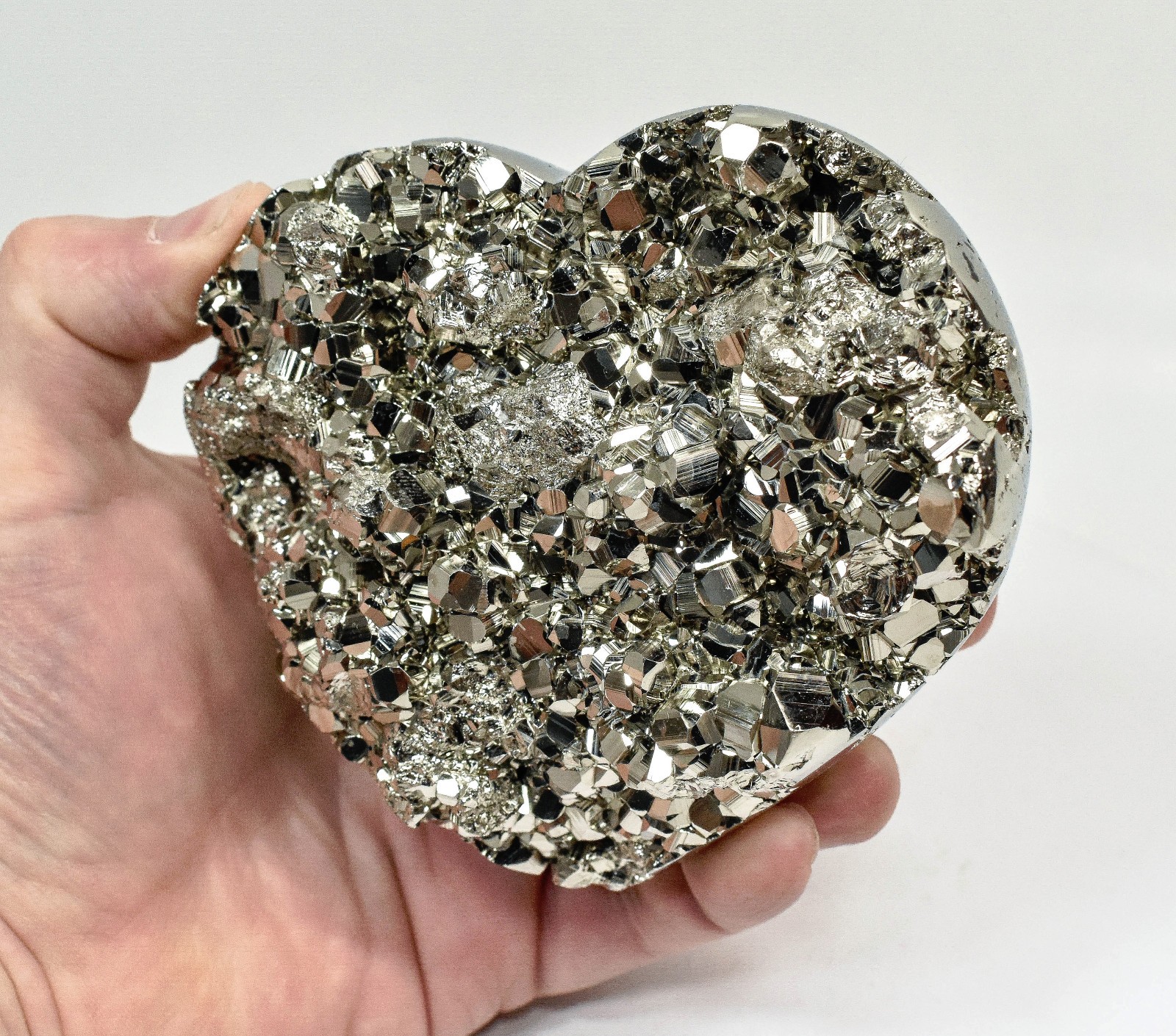 4.37" Polished PYRITE CRYSTAL HEART Carving Huanzala mine, Peru T706