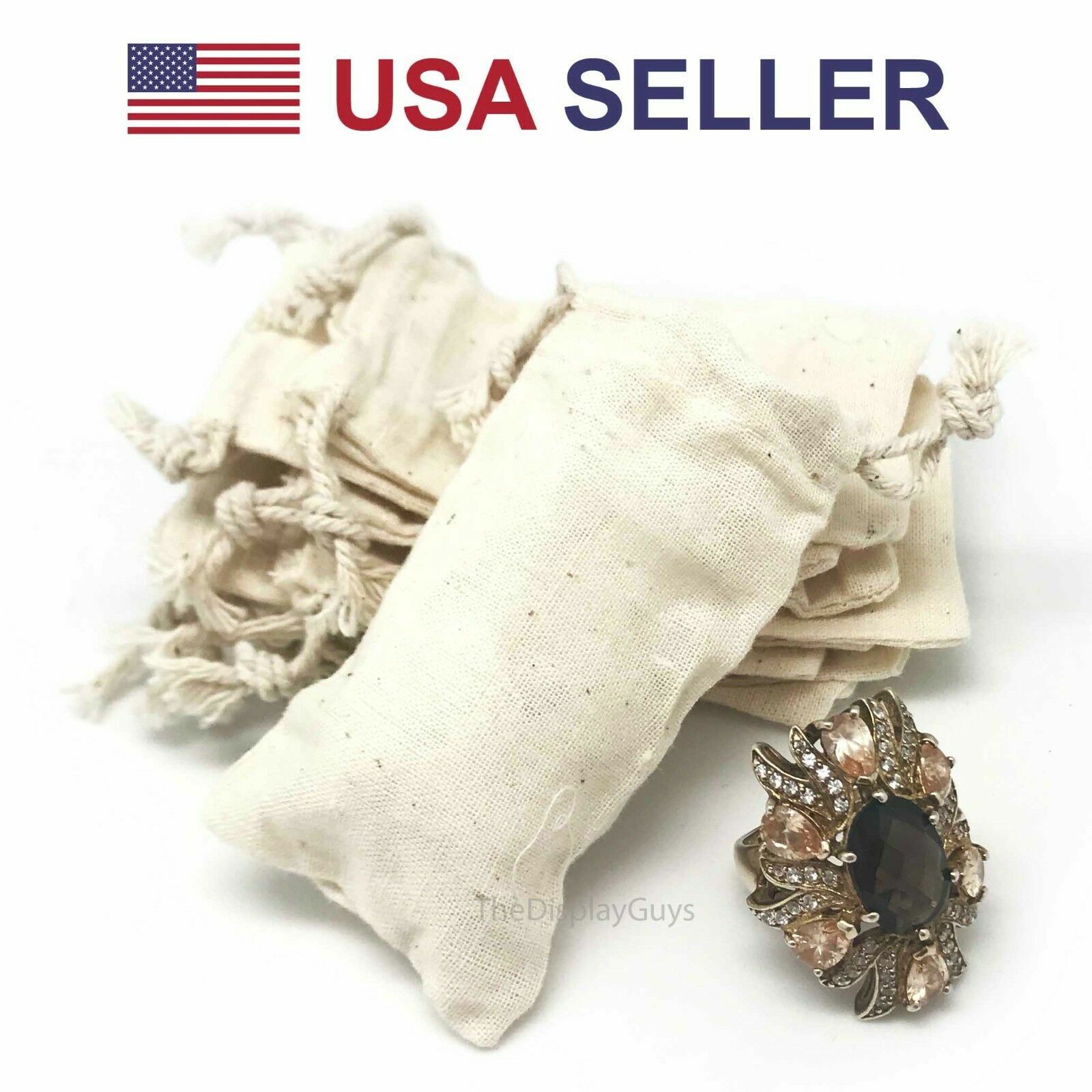 Multi-purpose Natural Cotton Muslin Drawstring Reusable Bags w Variety of Sizes