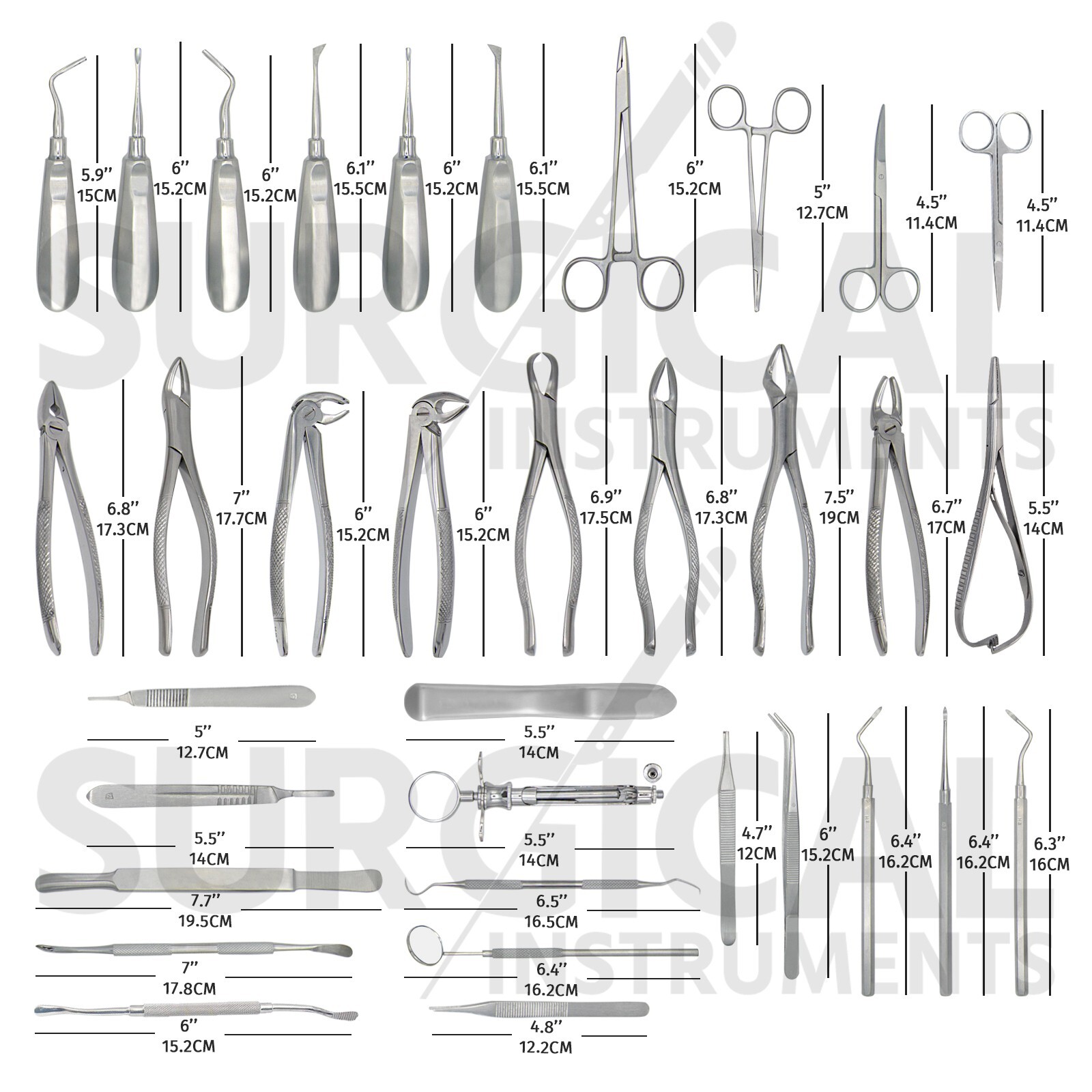 34 Pcs Oral Dental Extraction Surgery Extracting Elevators Forceps Instruments