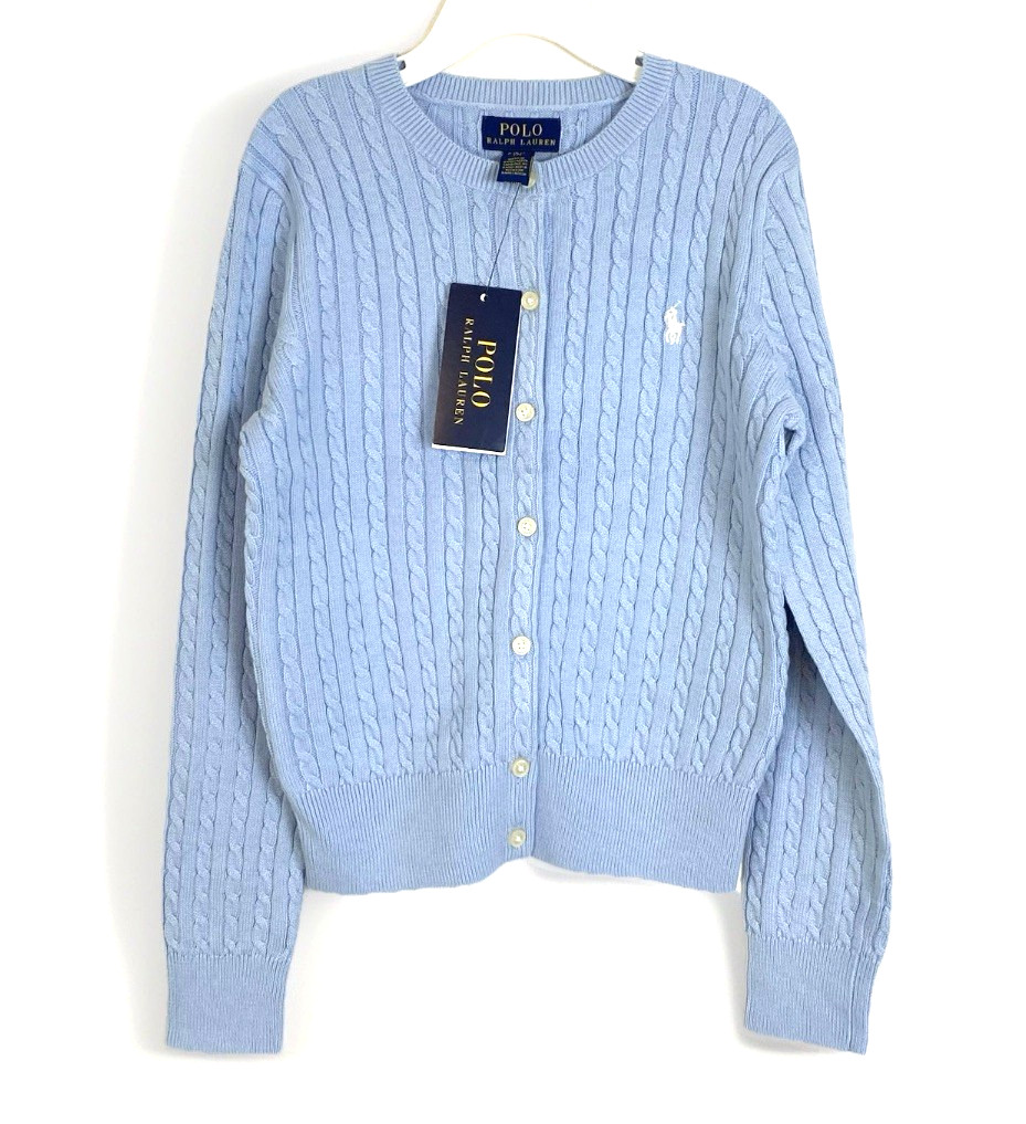 Polo Ralph Lauren Big Girls S (7) Blue Cable Knit Cotton Cardigan-Multi NEW