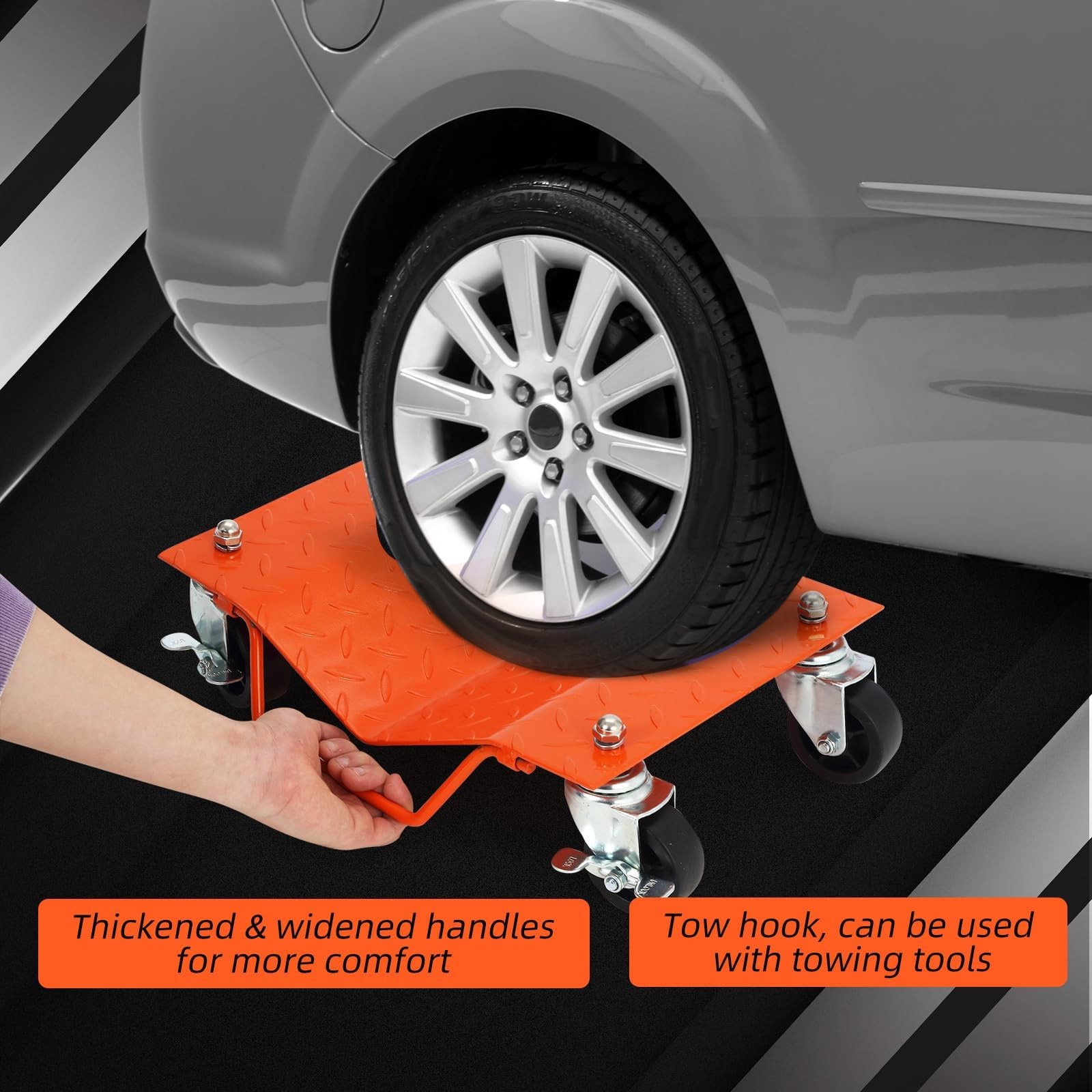 4 PC Heavy-Duty Car Wheel Dolly Set Dual-Lock Brakes & Casters Auto Repair Mover