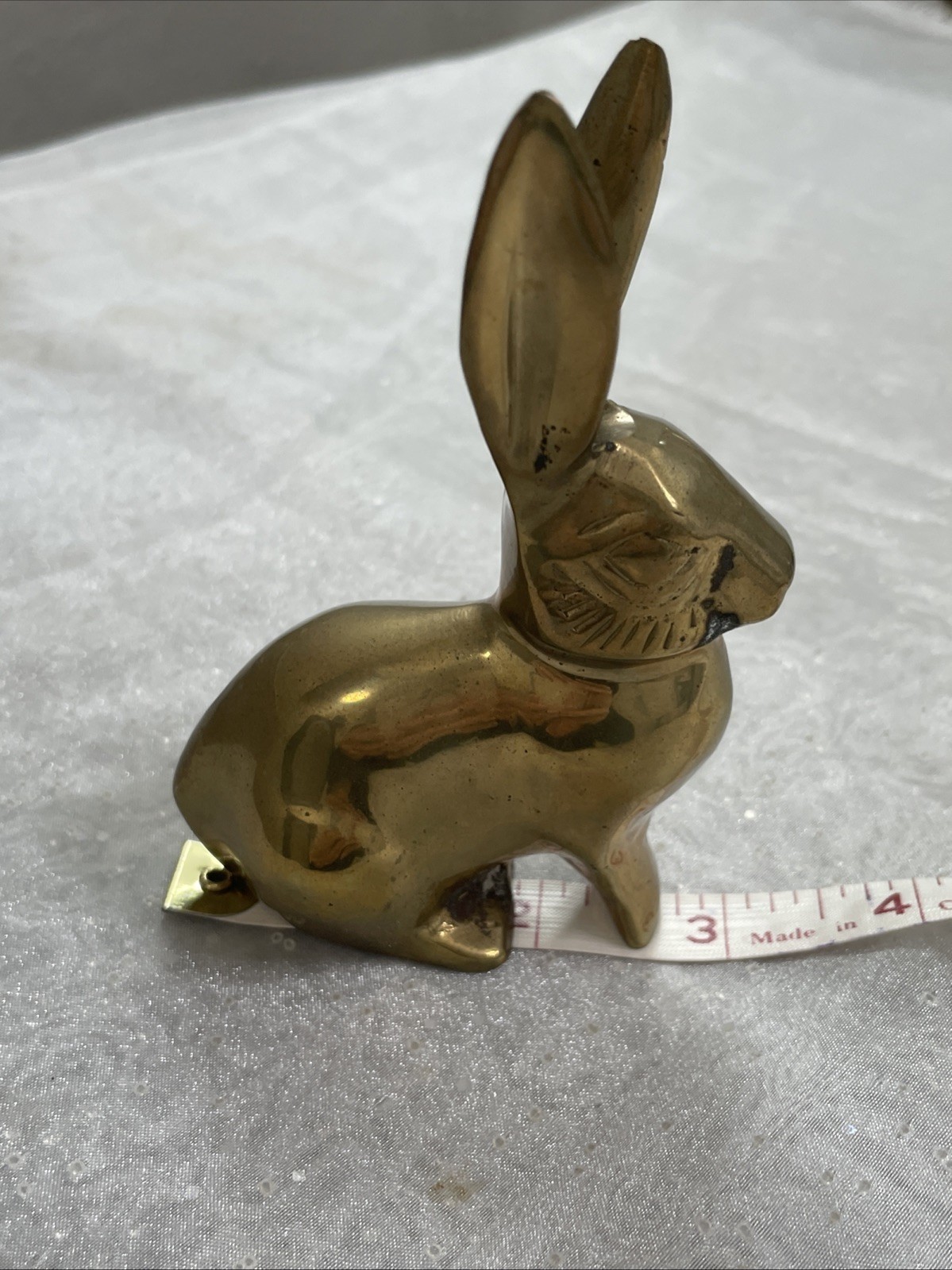 VTG Solid Brass Bunny Rabbit Figurine Paperweight ~Long Ear ~ India 3”Lx4.25”H