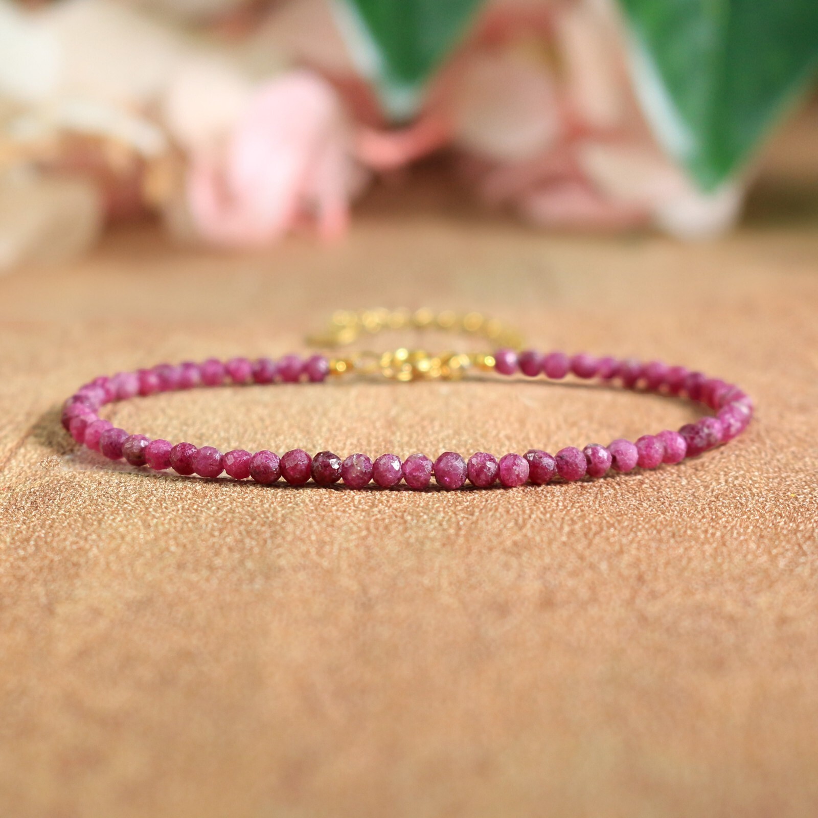 Natural Pink Tourmaline Beaded Bracelet Healing Reiki Jewelry