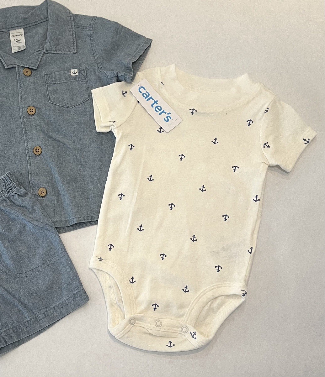 Carters Baby Boy 12 Months Shorts Shirt Bodysuit 3 PC Set Cute Anchor Outfit New