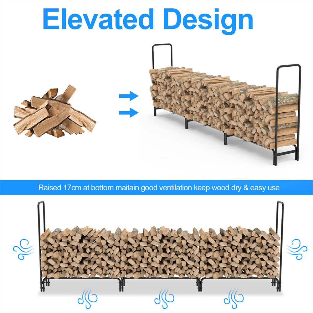 12ft/8ft Metal Firewood Rack Adjustable Outdoor Log Rack Wood Stacker for Patio