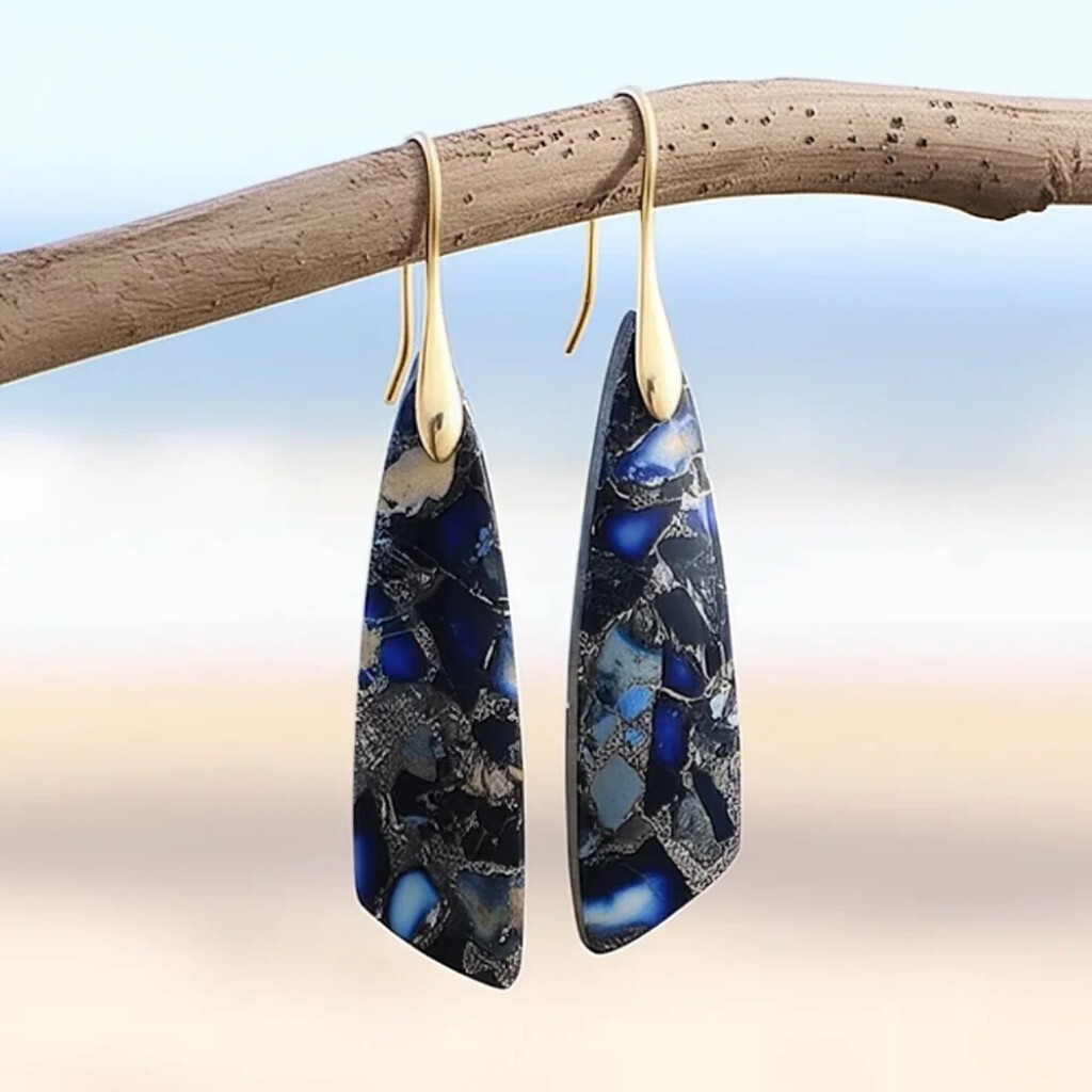 Natural Blue Imperial Jasper Teardrop Dangle Earrings Gemstone Drop Boho Jewelry