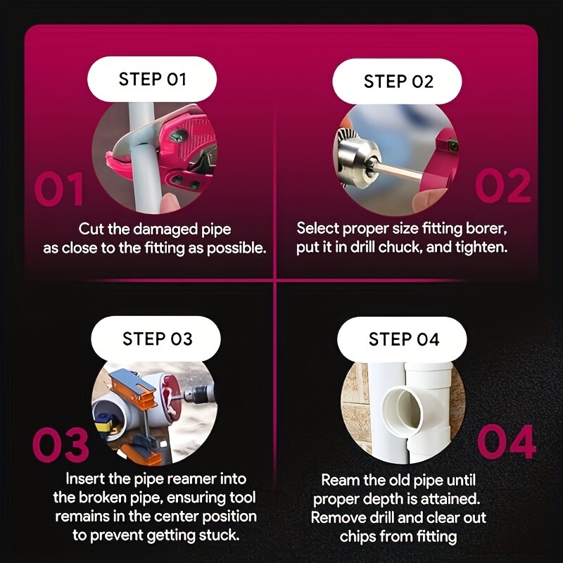 6PCS PVC Pipe Reamer Kit Fitting Socket Saver SCH Plumbing Tools for 1/2" Drills