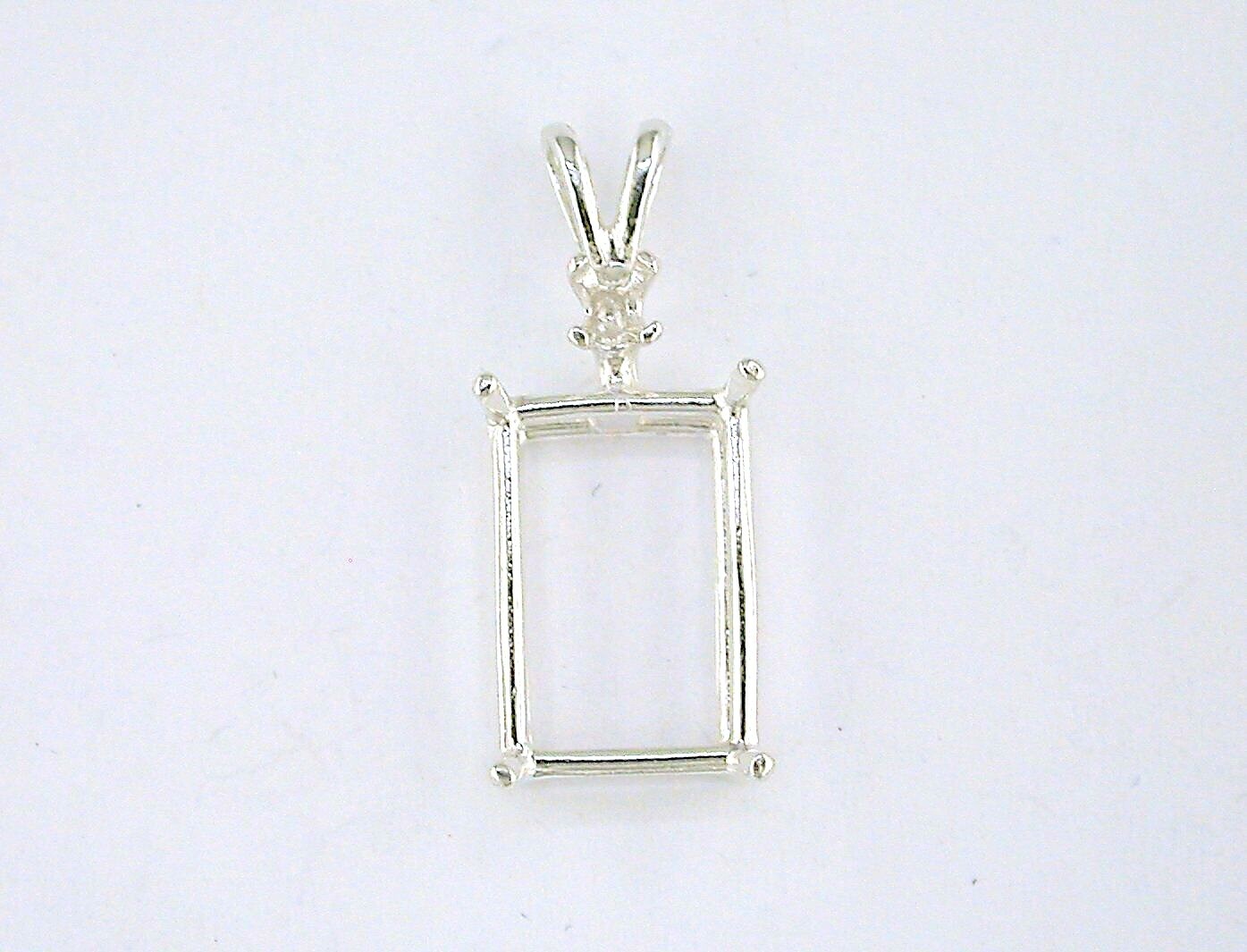 Emerald Cut Single Accent Pendant Setting Sterling Silver