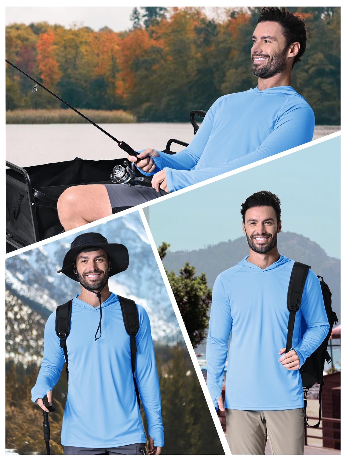 Tacvasen UPF50+ Mens Sun Skin Protection T-Shirts Outdoor Fishing Casual Hoodies