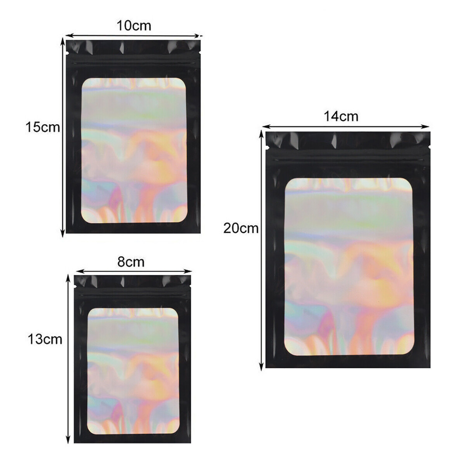 100/200Pcs Holographic Mylar Foil Bags Smell Proof Resealable Zip Seal Pouches