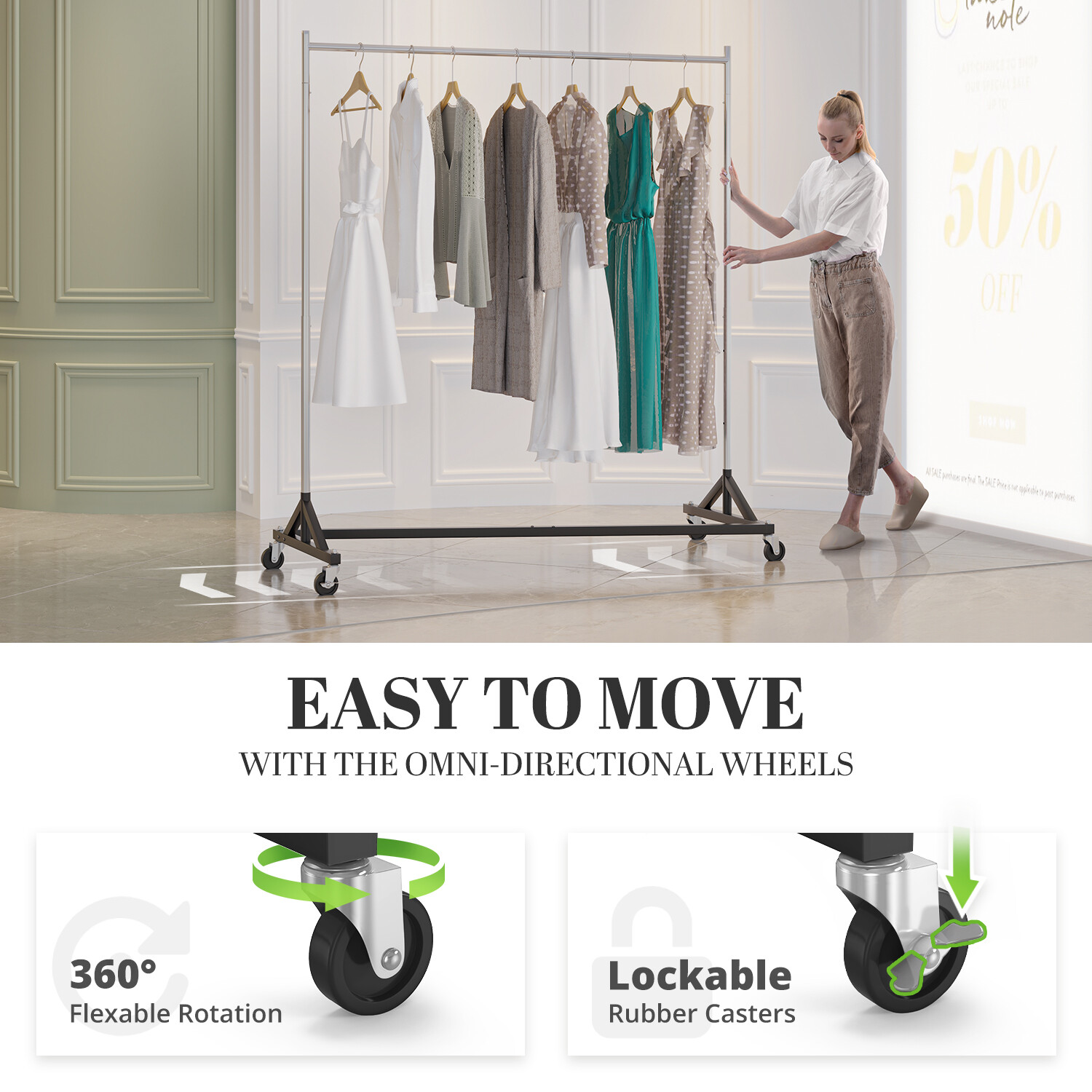 HOKEEPER Commercial Clothing Garment Rack Rolling Closet Organizers Adjustable