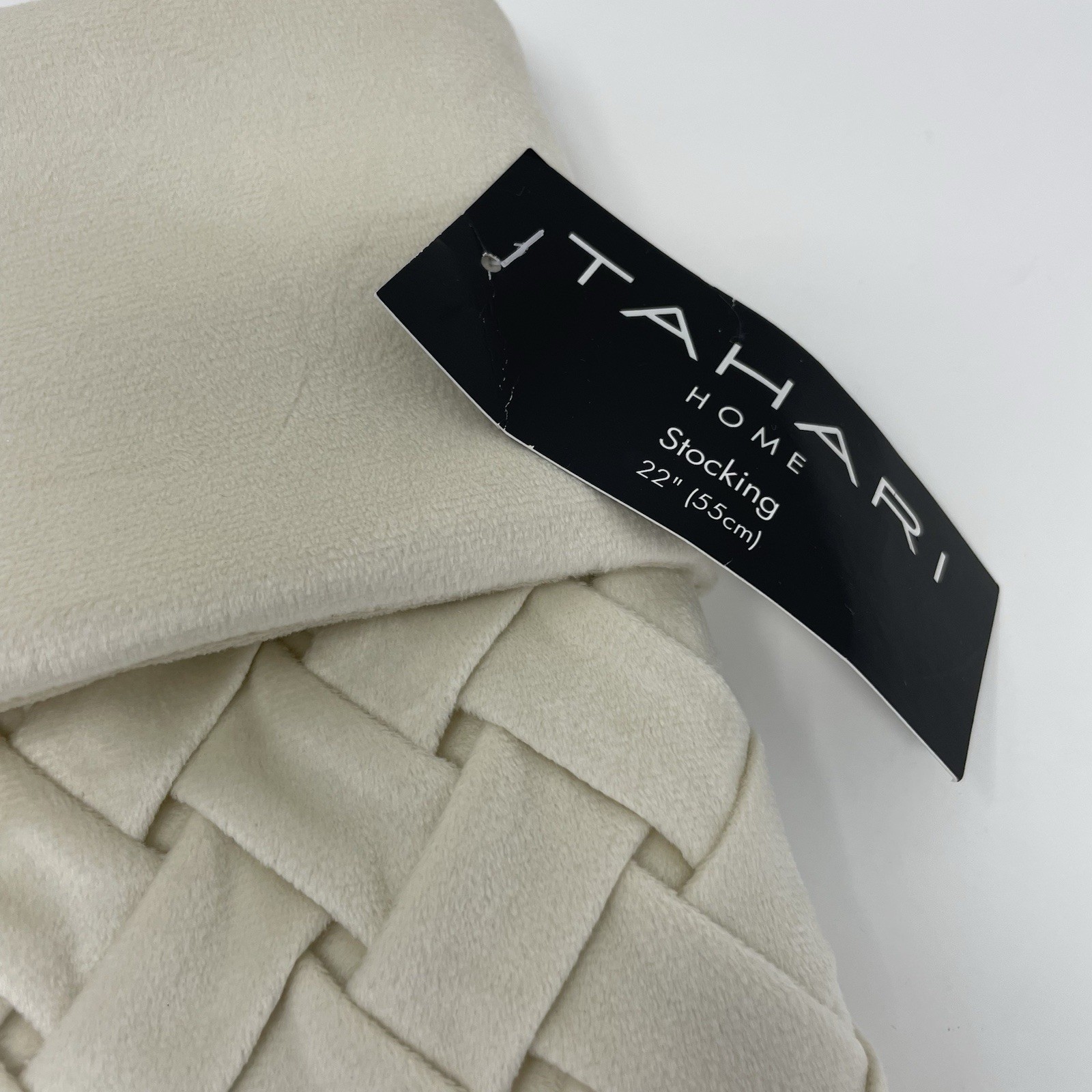 TAHARI HOME Ivory Woven Christmas Holiday Stocking 22"