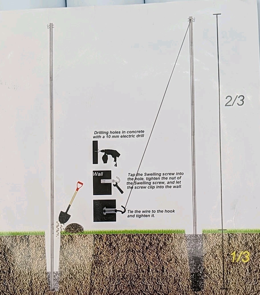 9' Shade Sail Pole White Metal With Cable & Hardware