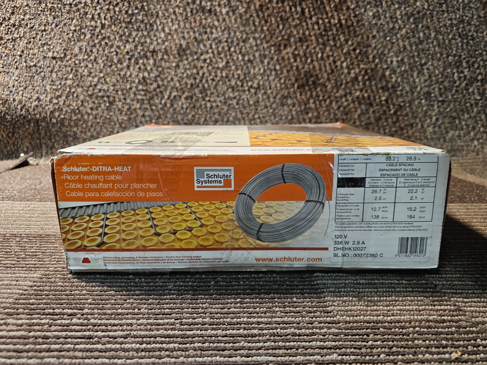 Schluter Ditra-Heat Cable, 120V - 88.2 ft (26.7 SqFt) Heating Cable - DHEHK12027