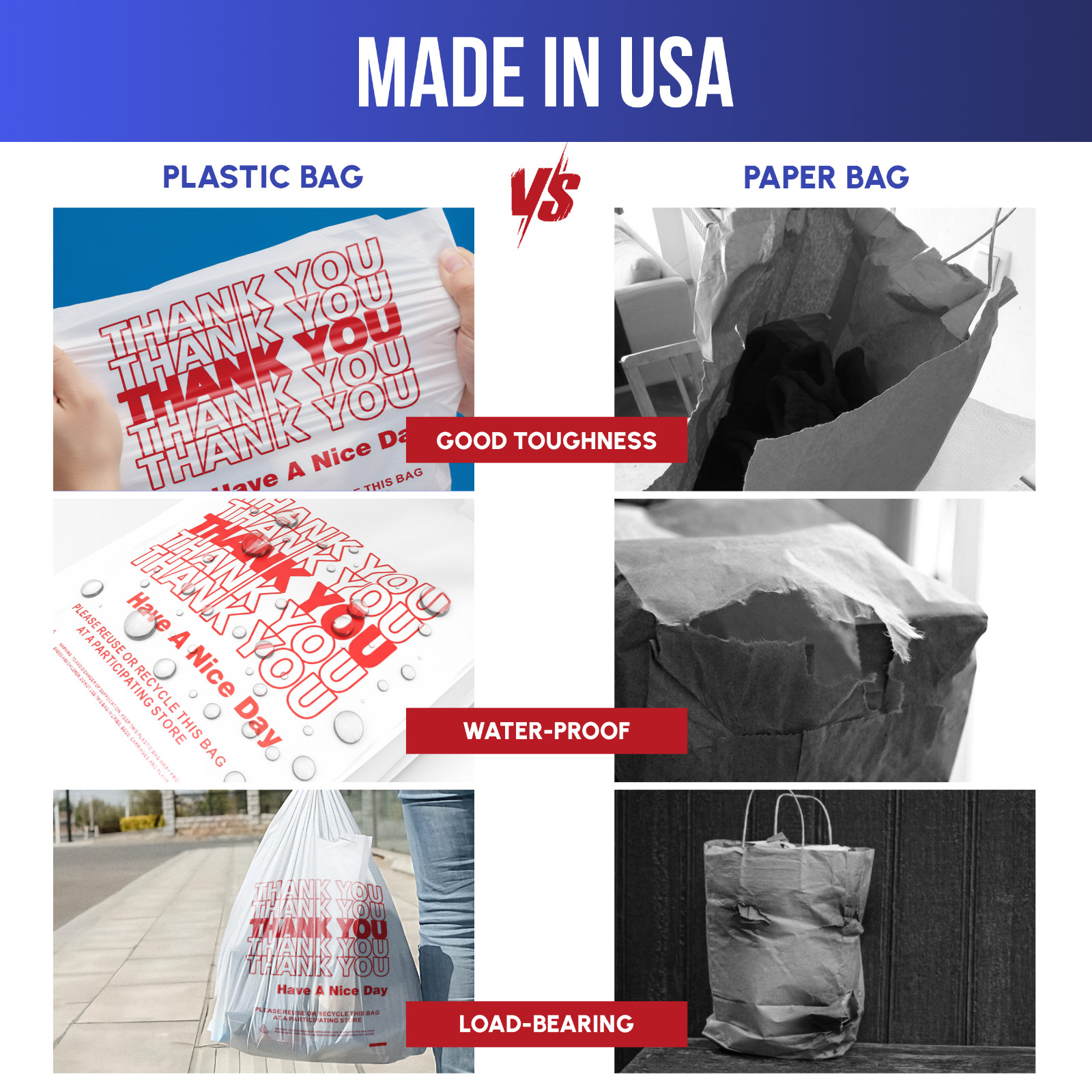 Thank You Plastic T-Shirt Bags 11.5x6.5x21 for Grocery Retail Shopping 100 pack