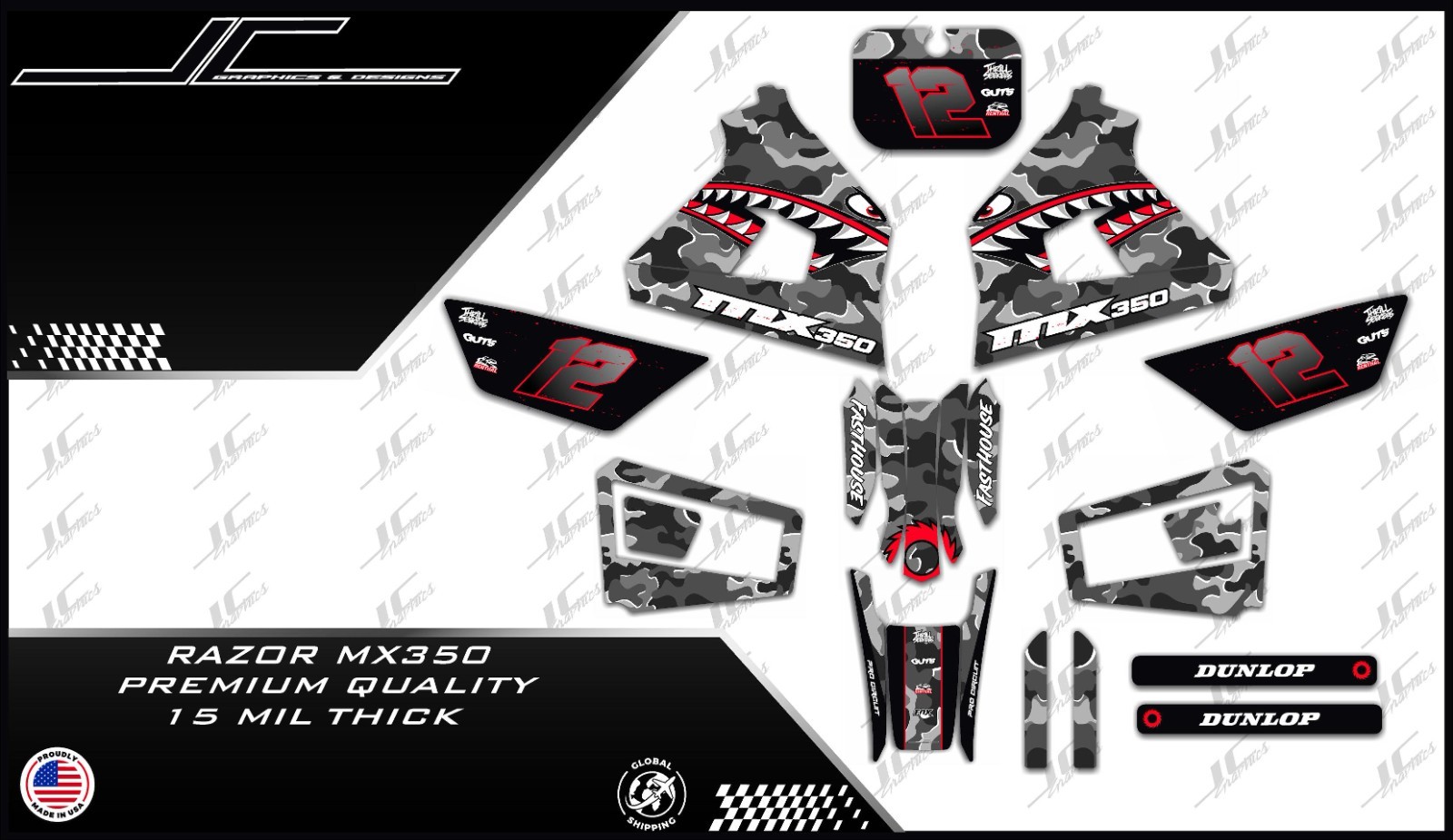 Razor MX350 NEW MODEL graphics kit decals THICK AND HIGH GLOSS