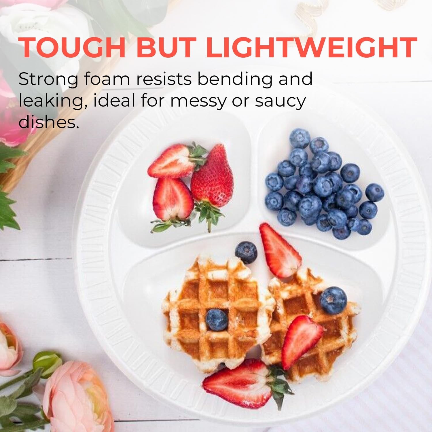 Soak-Proof 9-Inch Foam Plates – Heavy-Duty for All Occasions, 60 Pack