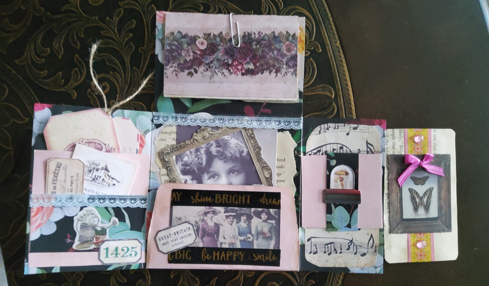 NEW Junk Journal Handmade Booklet Folio Vintage "PINK ROSES" w/ Pockets Ephemera