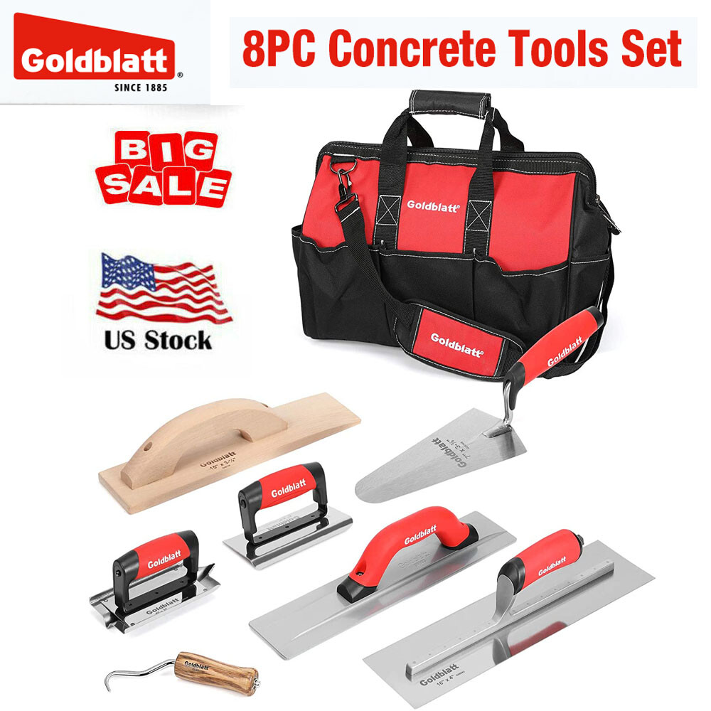 Goldblatt 8 Pieces Masonry Hand Concrete And Cement Tools Set With 16'' Tool Bag