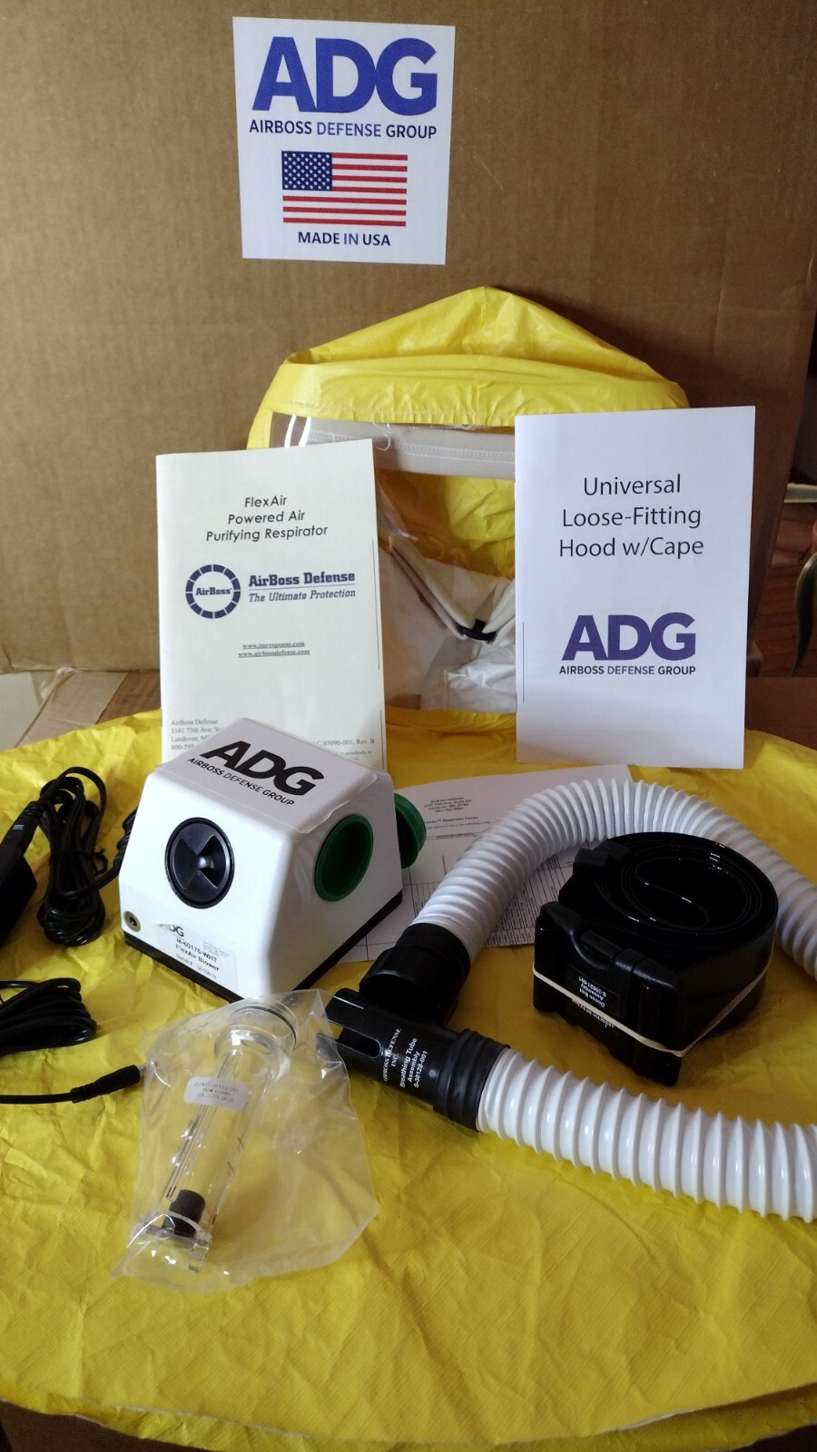 FlexAir Powered Air Purifying Respirator with blower hood AirBoss Defense PAPR