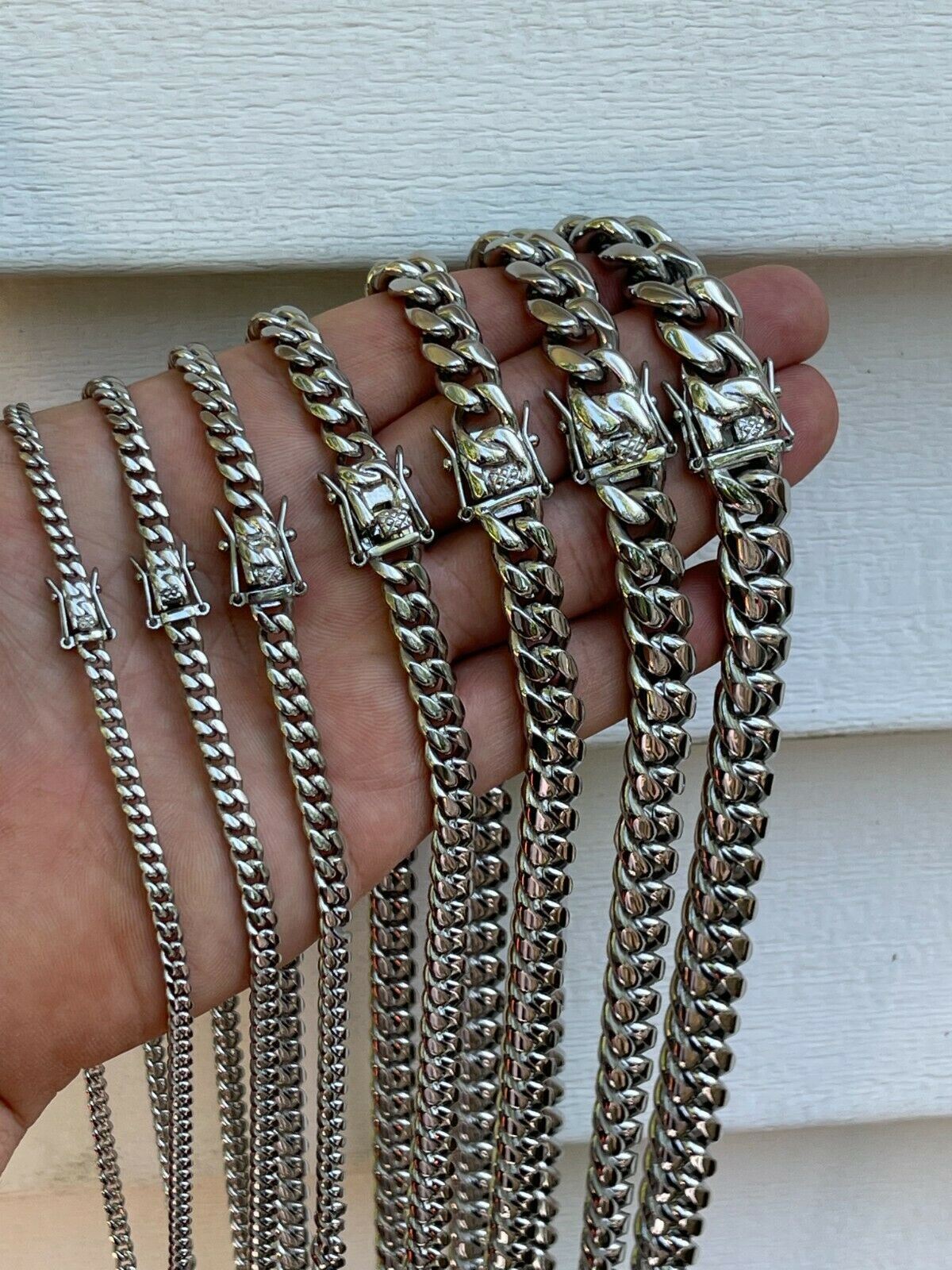 Real Solid Stainless Steel Miami Cuban Link Chain Necklace Box Clasp 4-18mm