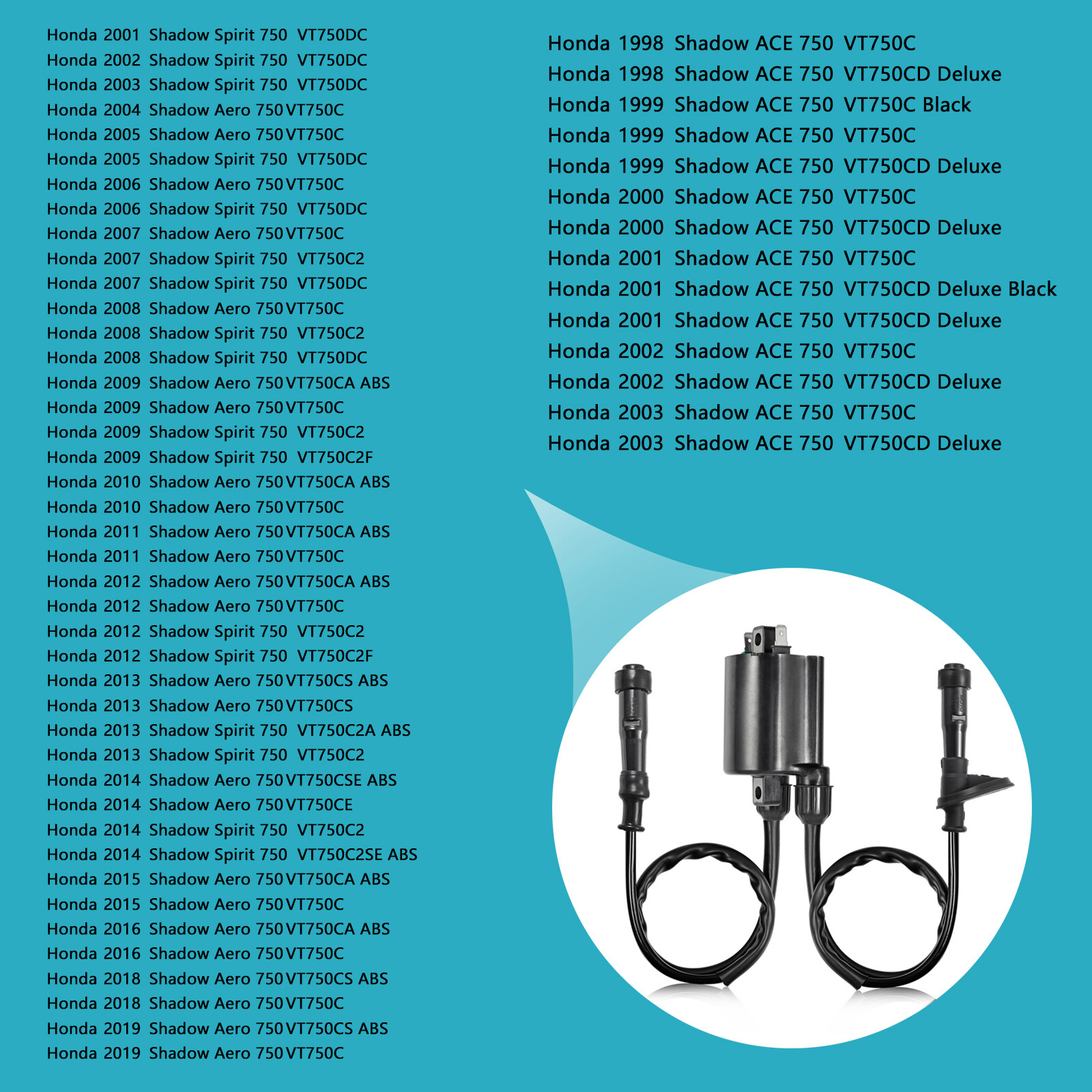 2 Sets Of Ignition Coil for Honda VT750C Shadow / VT750CD2 Shadow Ace 1998-2001