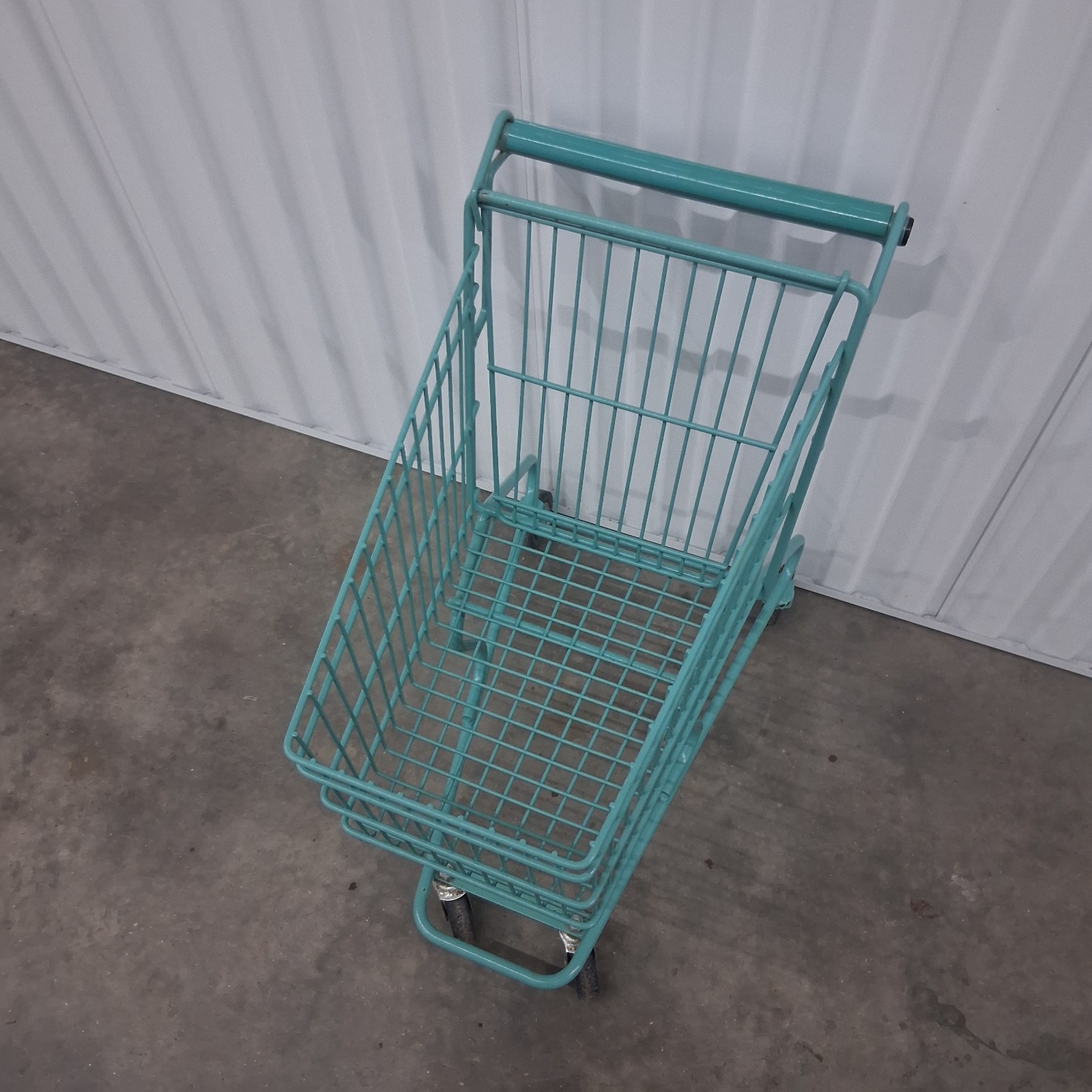 Vintage 70's Winn-Dixie Teal Child's Small Shopping Cart 25" Metal Grocery Buggy