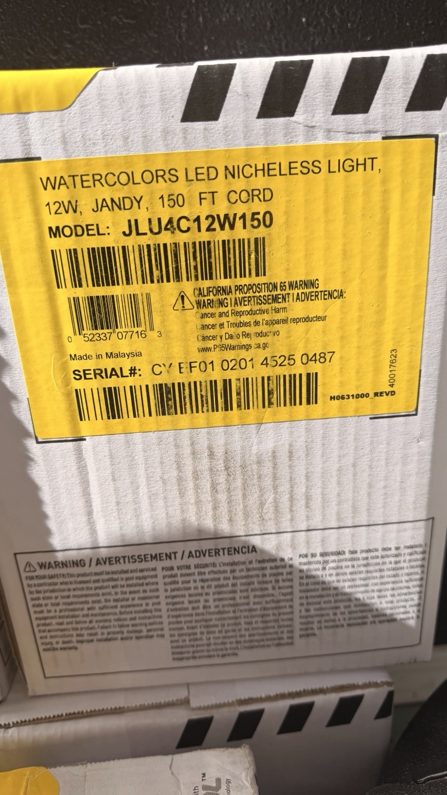 Jandy WaterColors HydroCool Nicheless LED RGBW Pool Spa Light JLU4C12W150