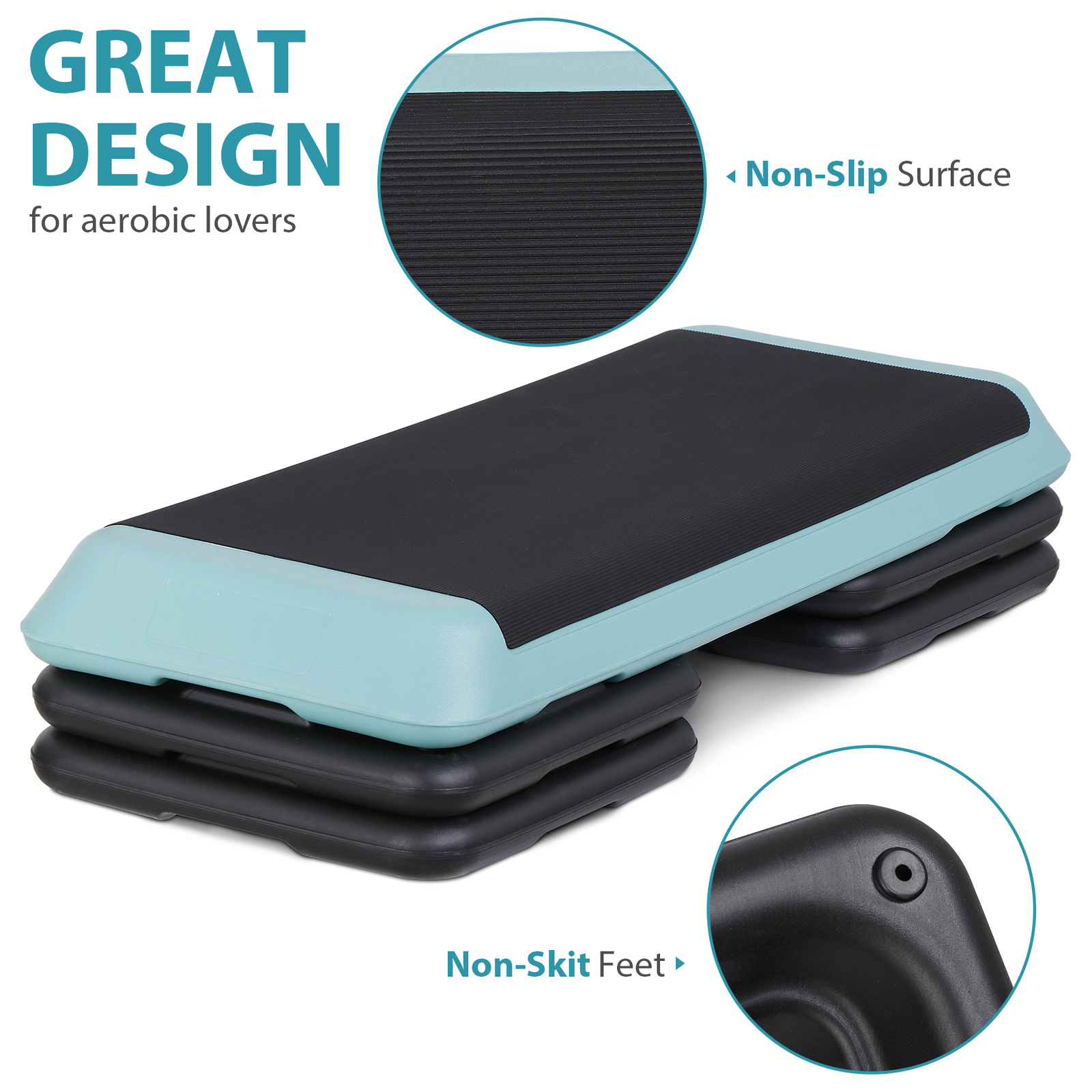 43" Adjustable Aerobic Exercise Step Platform Stepper in Fitness w/4 Riser Green