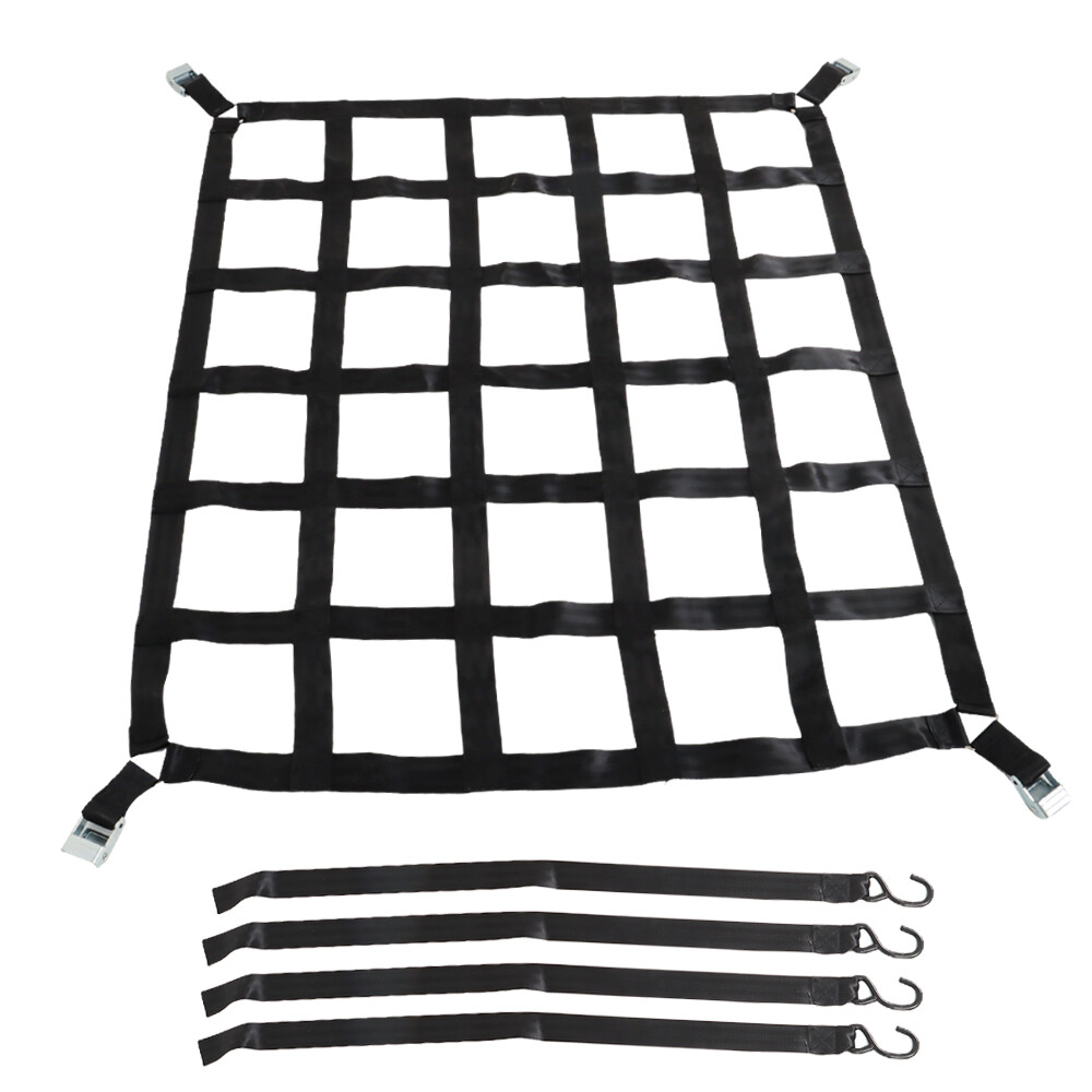 Heavy Duty polyester Cargo Net Webbing w/ Cam Buckles For Truck 50"x42" 1100LBS