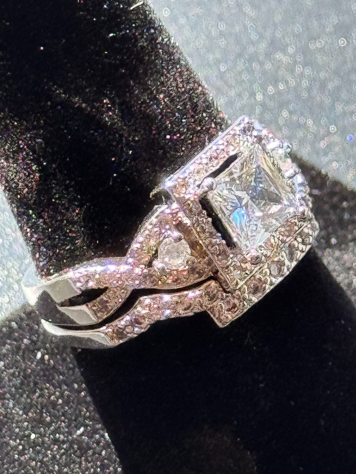 Sparkling 2 CT Princess Cut 2 Pc Wedding Satement Ring Set Size 8 Free Shipping