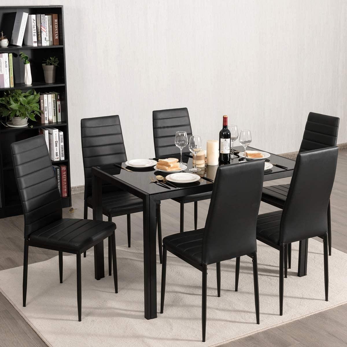 Dining Chairs Set of 6 Kitchen High Back Dining Room Chair with Metal Leg Black