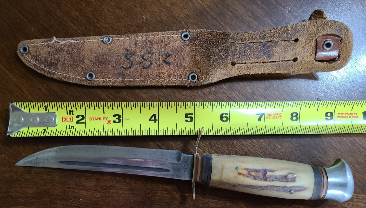 Mohawk Hammer Forged Stag Handle Fixed Blade Knife Germany Elk Embossed Sheath