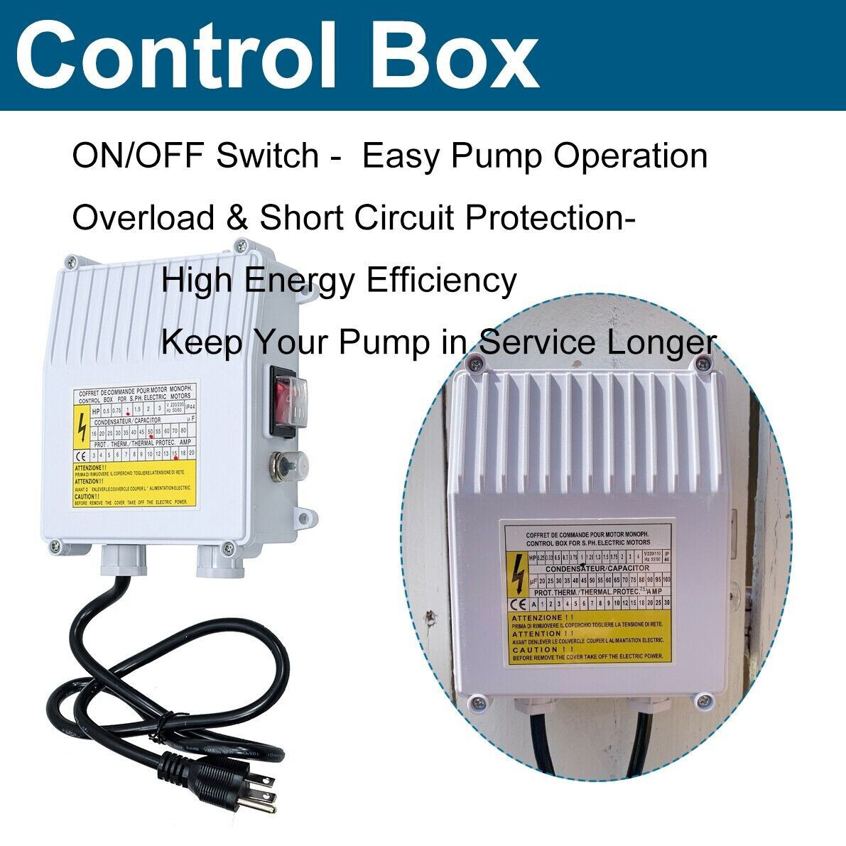 4" Deep Well Submersible Pump 1HP 110V 35GPM 207ft Max 100ft Cord w/Control box