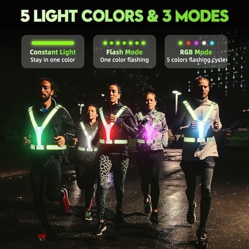 LED Reflective Running Vest - Rechargeable, High Visibility, Adjustable Size for