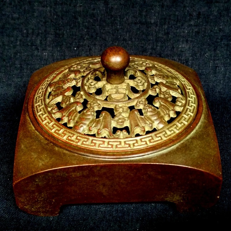 3.3" mark Antique Chinese Bronze bat Censer Aroma Incense burner Censer statue