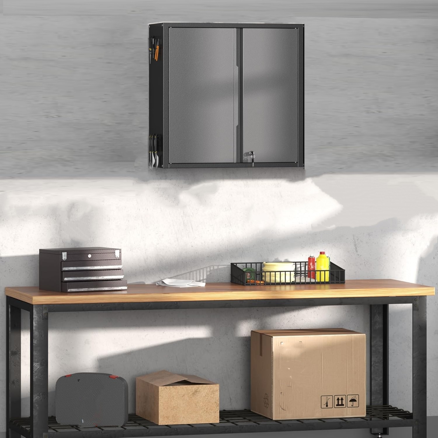 Wall Tool Chest Wall Mounted Tool Box Lockable Tool Storage Cabinet For Garage