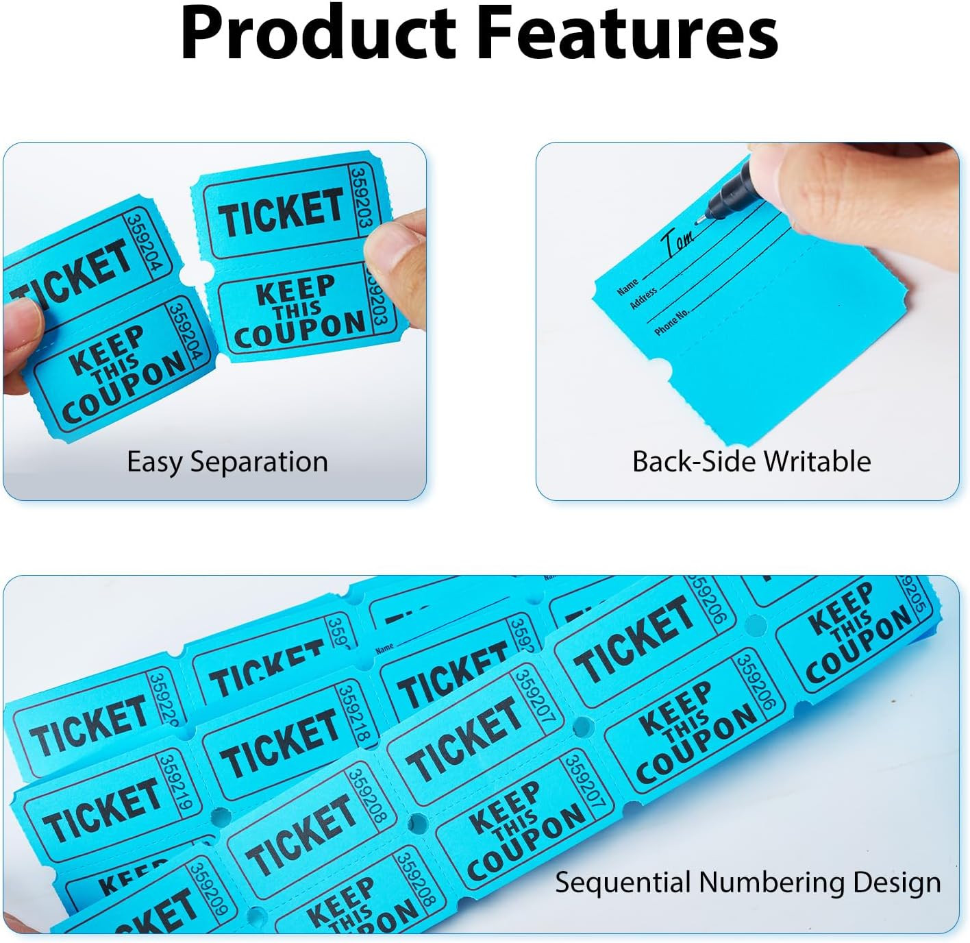 240 Pcs (120 Pairs) Blue Double Raffle Tickets – 50/50 Raffle Tickets for Partie