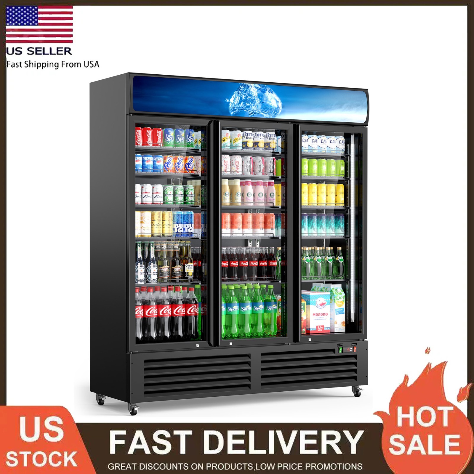 Commercial Merchandiser Refrigerator 56 CU.FT Glass Doors Beverage Refrigerators