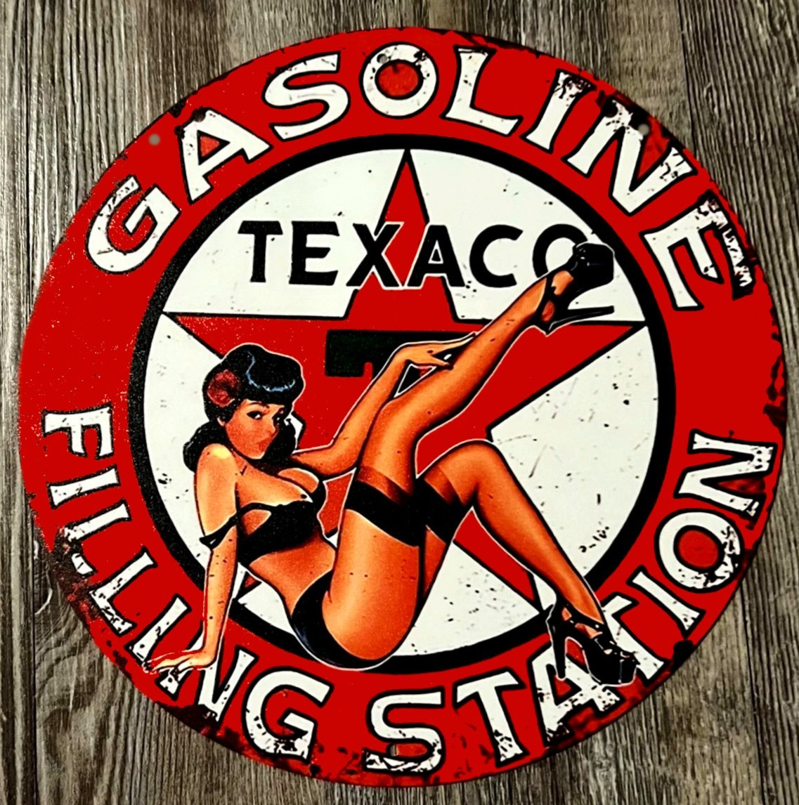 Texaco 8" Diameter Vintage Novelty Metal Sign Made In USA New!