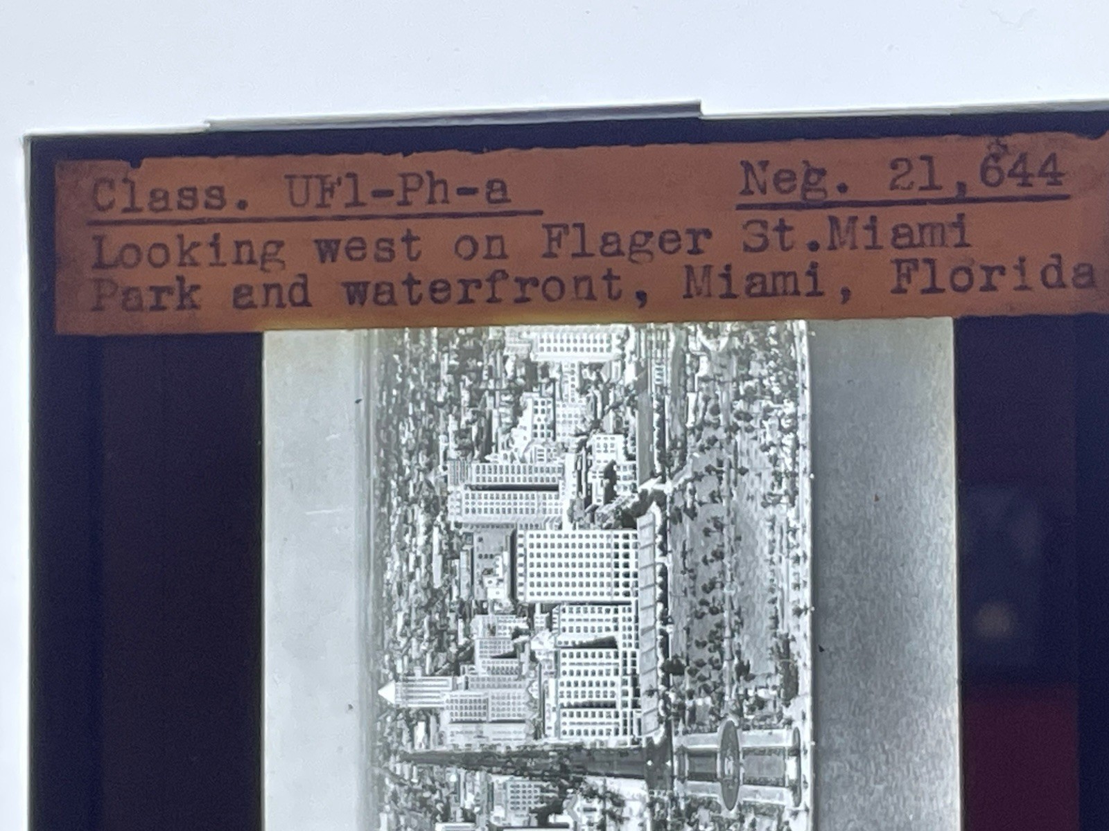 Circa 1940 Glass Slide 3 1/4 X 4 Downtown Miami Beachfront Flagler Street