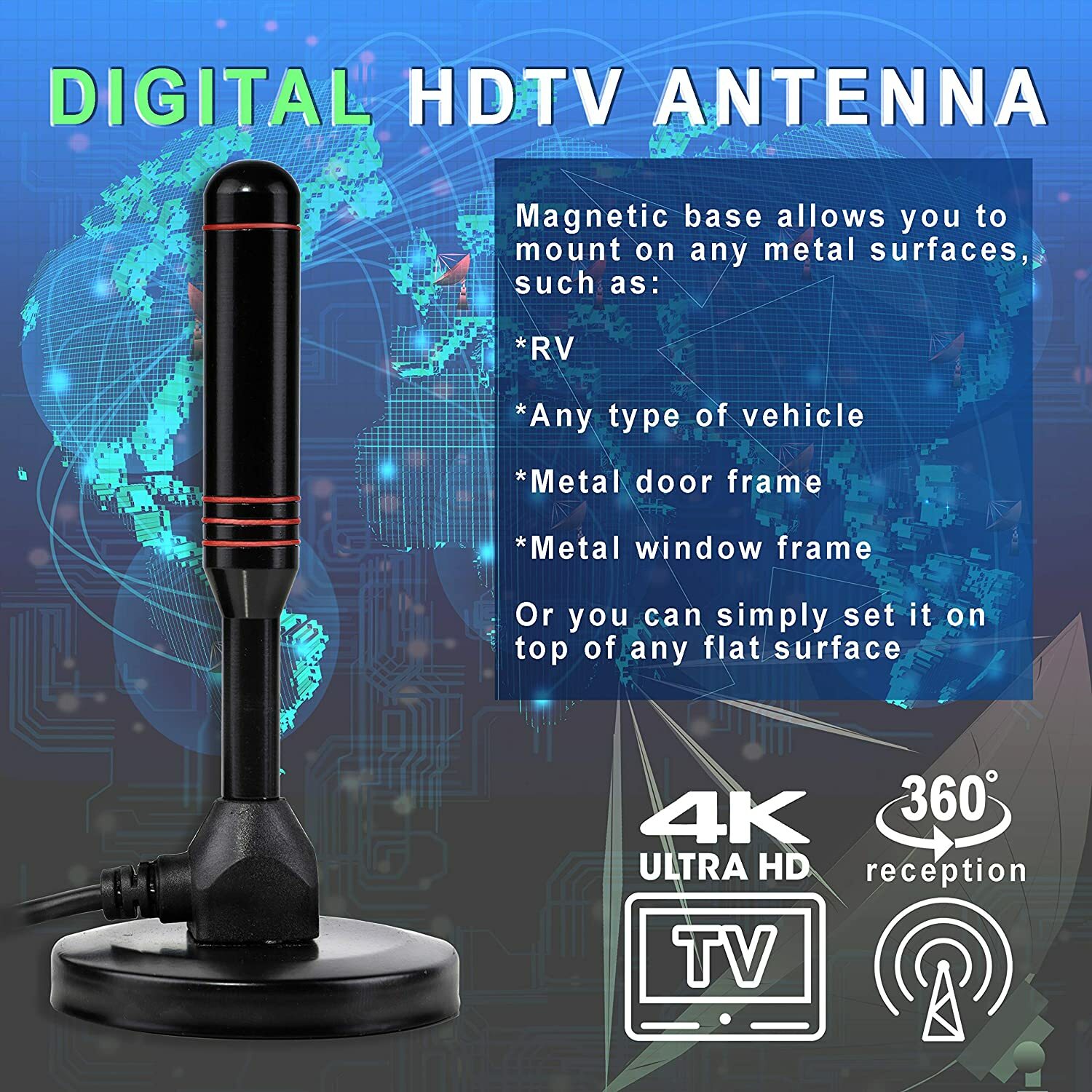 Upgraded TV Antenna Indoor HDTV Amplified Digital TV Antenna 4K 1080P Long Range