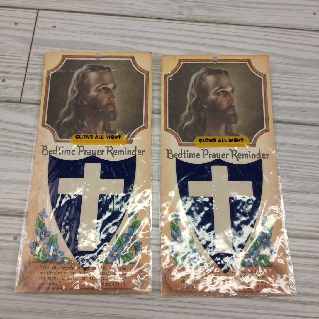Lot Of 2 Vintage Religious Bedtime Prayer Reminder Cross Card 1954 In Package