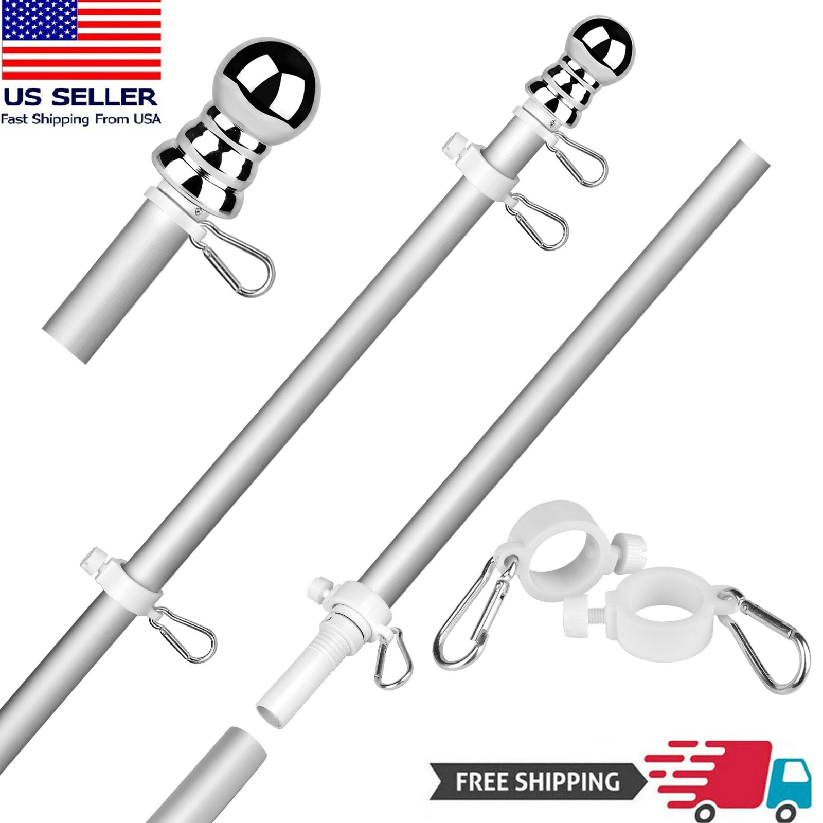 Tangle Free Spinning Flag Pole Aluminum 6FT Durable Rust Free Wind Resistant Kit