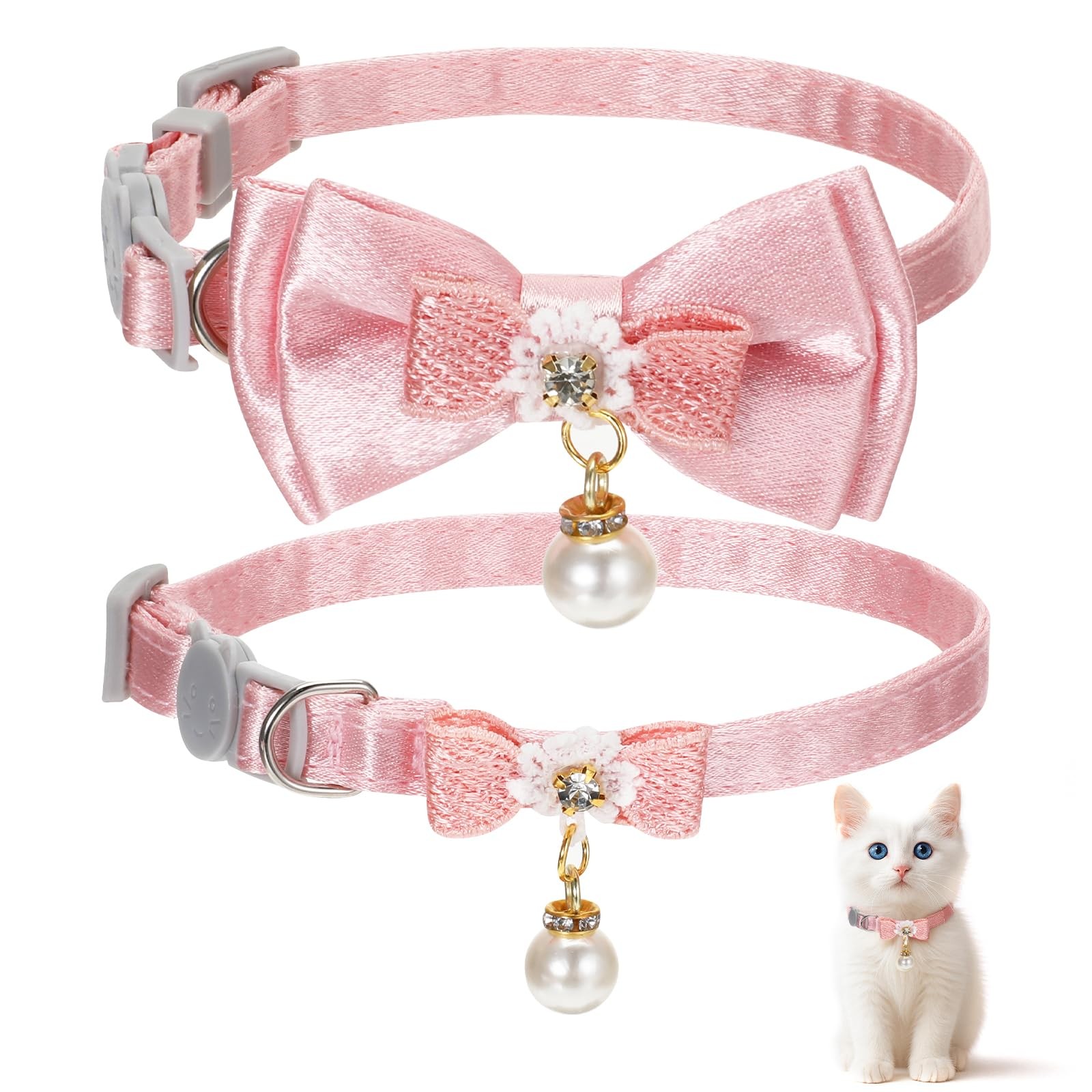 JJUNW 2Pack Adorable Cat Collar with Bow, Cute Kitten Collars for Girl Cats...