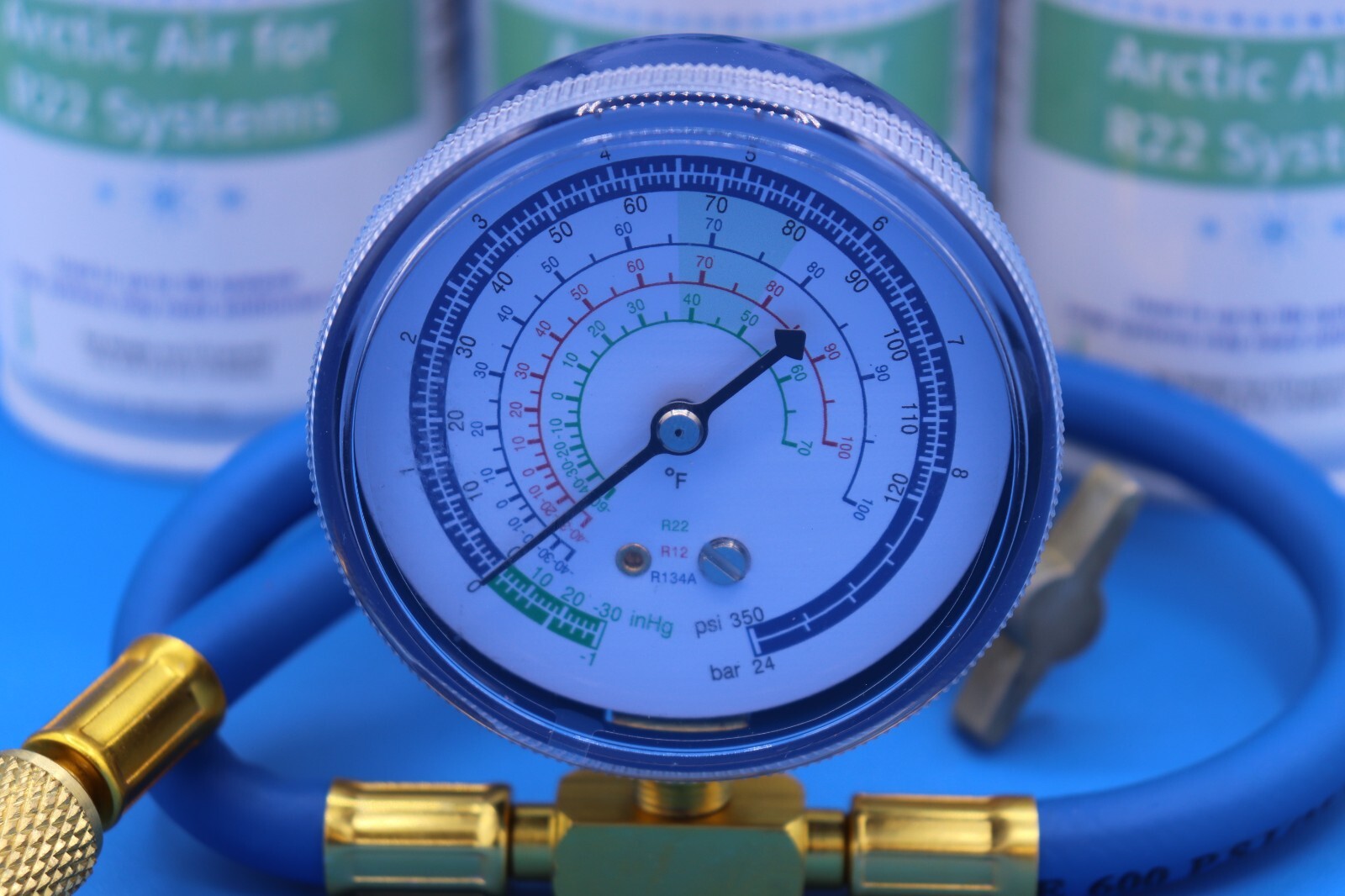 Envirosafe Arctic Air for R22, AC Refrigerant Support, (3) cans and gauge