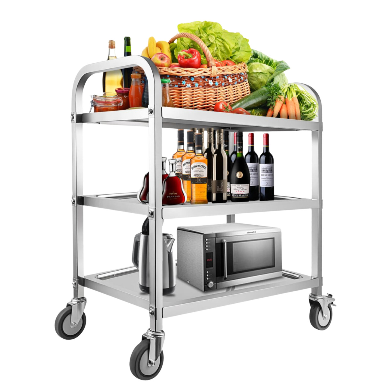 Commercial Stainless Steel 34"x18"  3 Shelf Utility Kitchen Metal Cart on Wheels