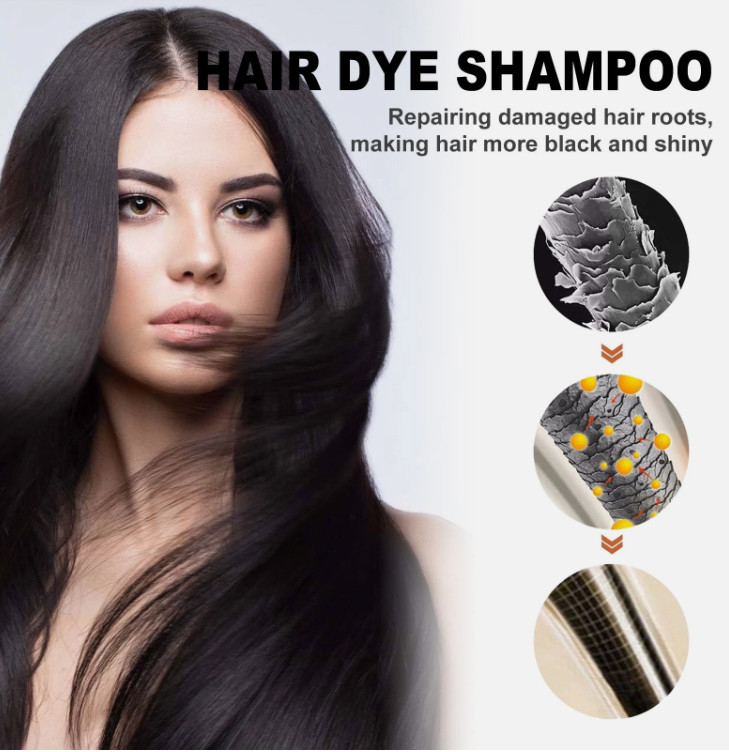 Black Hair Dye Shampoo 3 in 1 500ml Hair Color Shampoo Instant Grey Coverage