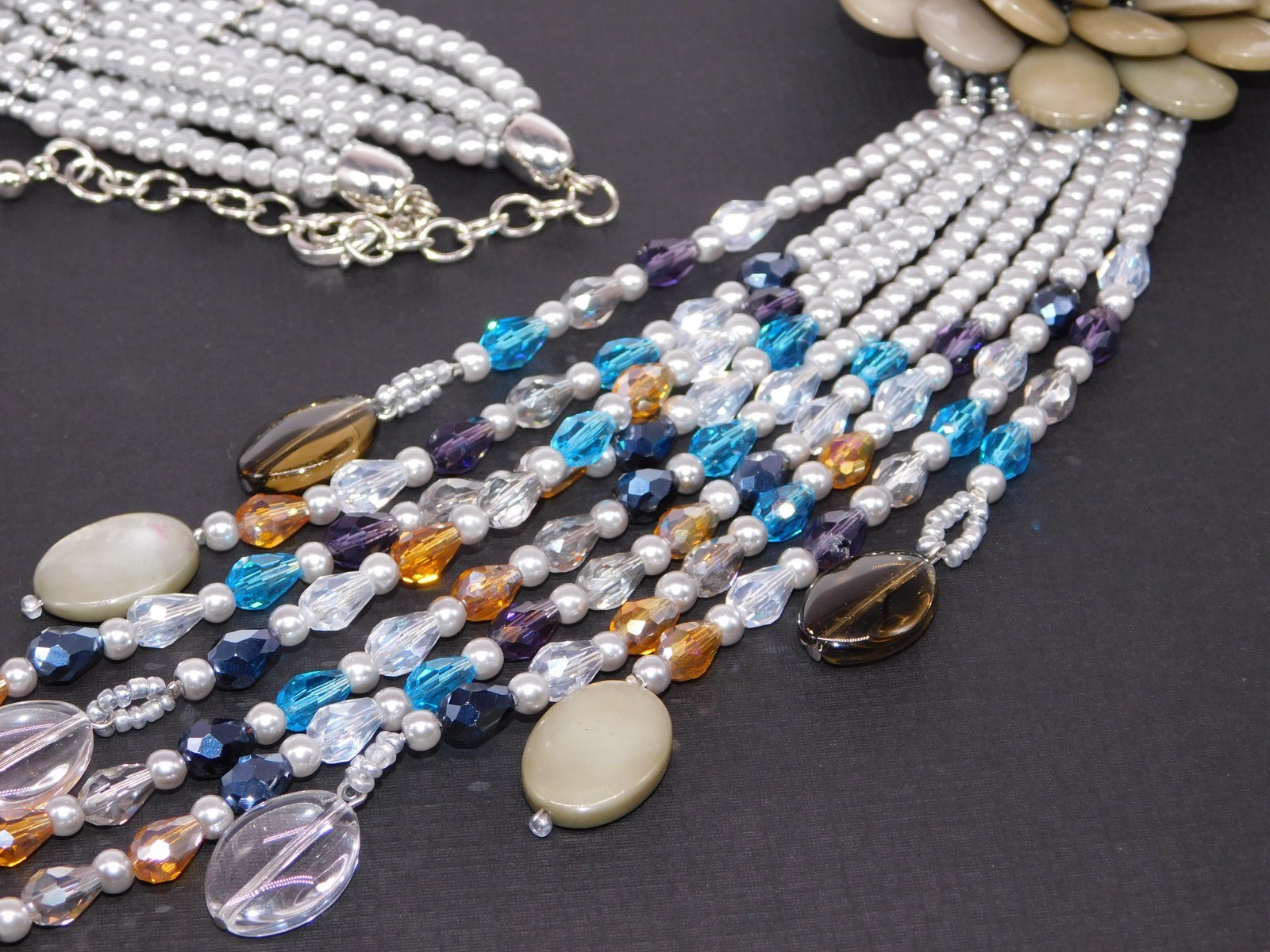 Vintage JOAN RIVERS Smoky Gray Starlet Floral Bead Statement Necklace